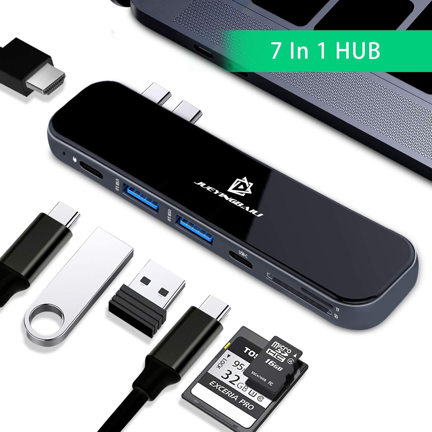 USB C Hub - Type C MacBook Pro Adapter, 7 in 1 Docking Station with HDMI, Power Delivery, Thunderbolt 3, SD TF Card Reader, 2 USB 3.0 - USBC to HDMI MacBook Multiport Accessorices