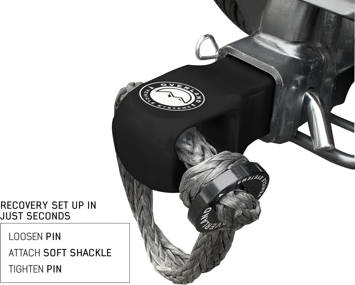 Overland Vehicle Systems Aluminum Receiver Hitch Mount for use with Soft Shackles - T6 6061 Aircraft Grade Aluminum - Glossy Black Powder Coated Finish