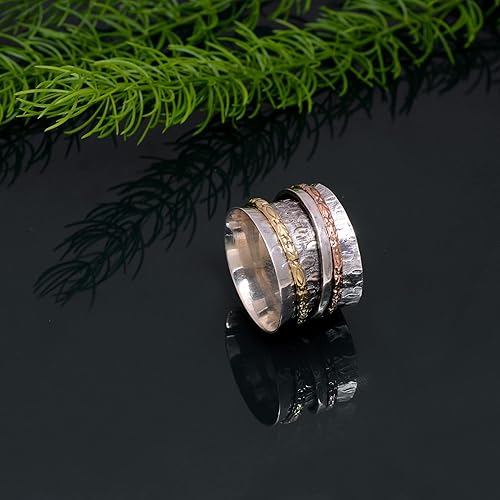 Miniatura 103 de Veracity Jewelry Sterling Silver Fidget Ring Spinner Ring Anxiety Relieving Rings For Unisex Meditation Thumb Worry Healing Birthday Promise Band