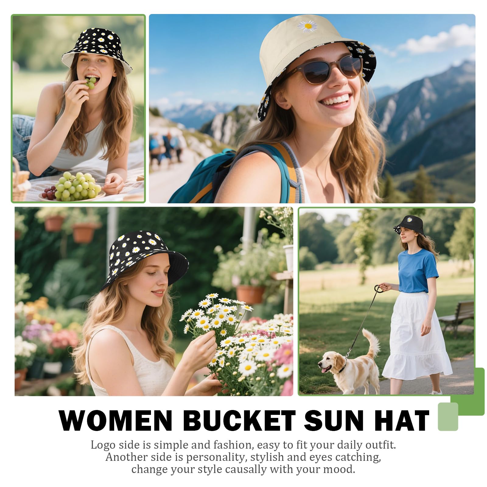 Mujer Algodón Sombrero de Pescador Reversible Bucket Hat, Protección UV Sombrero de Sol Ligera al Aire Libre Gorra de Pesca, Plegable Gorros de Verano de Playa para Excursionismo Cámping Viaje