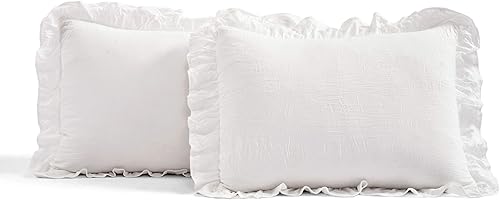 Miniatura 7 de Lush Décor - Juego de Cubrecama con falda de volantes para cama sencilla, estilo Shabby Chic, juego de 2 piezas, Poliéster, Blanco, Completo