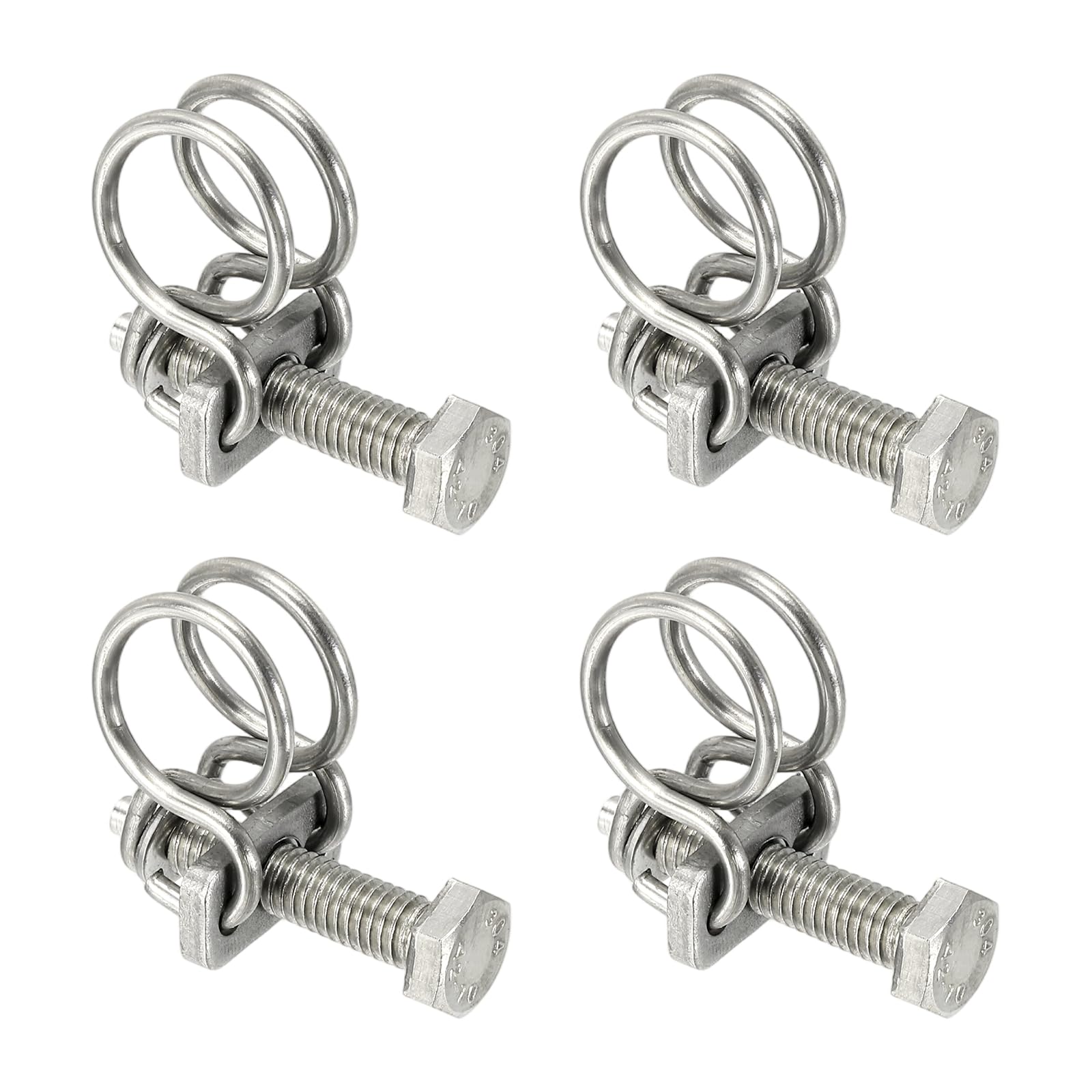sourcing map 4 Pcs Double Wire Hose Clips 11-14 mm 304 Stainless Steel Adjustable Wire Pipe Tube Clamps with M6 Screw Plumbing Joint Fastener for Dust Collection Pool Pond, Silver