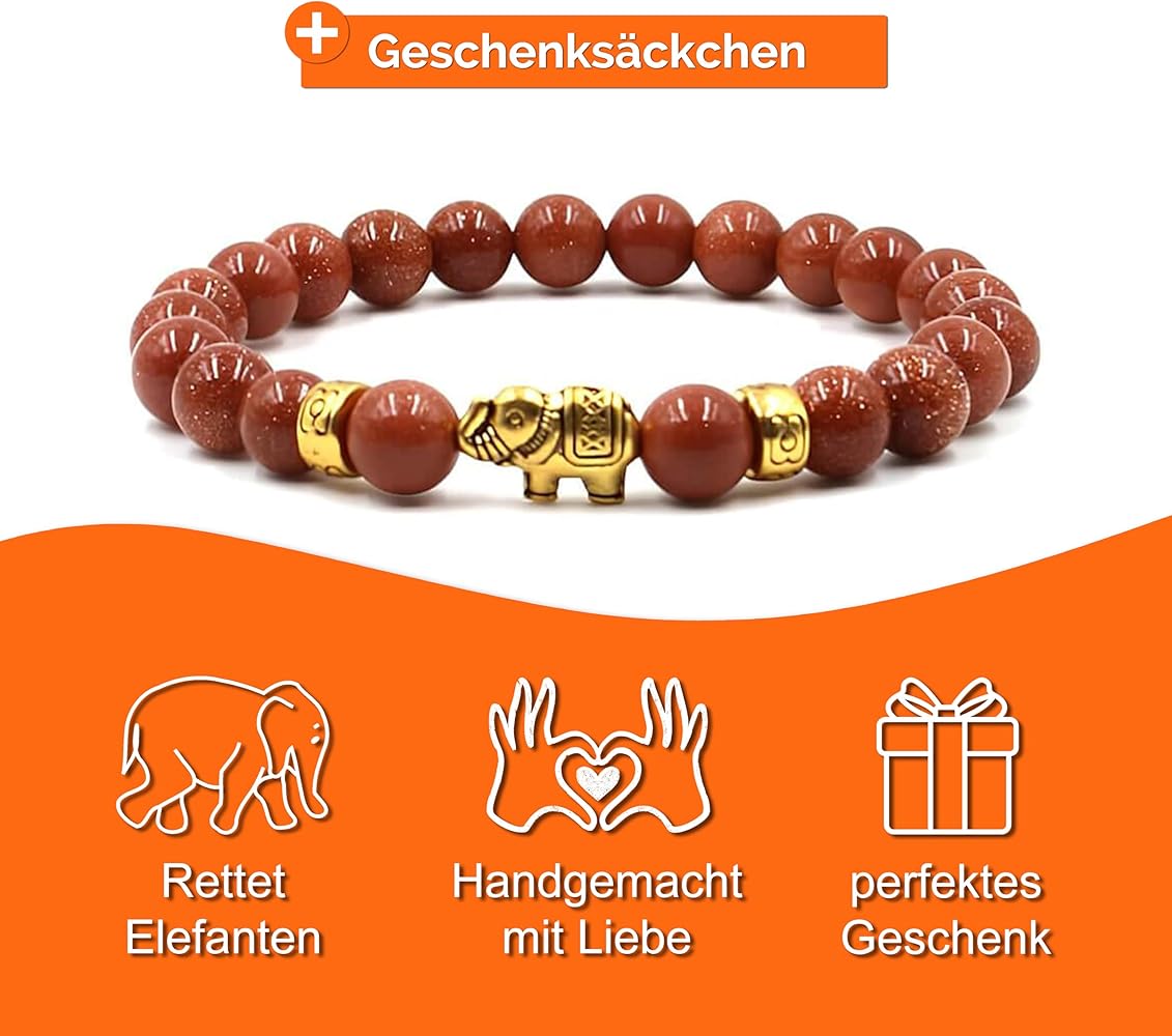 Bracciale elefante con perline in pietra naturale in stile etnico