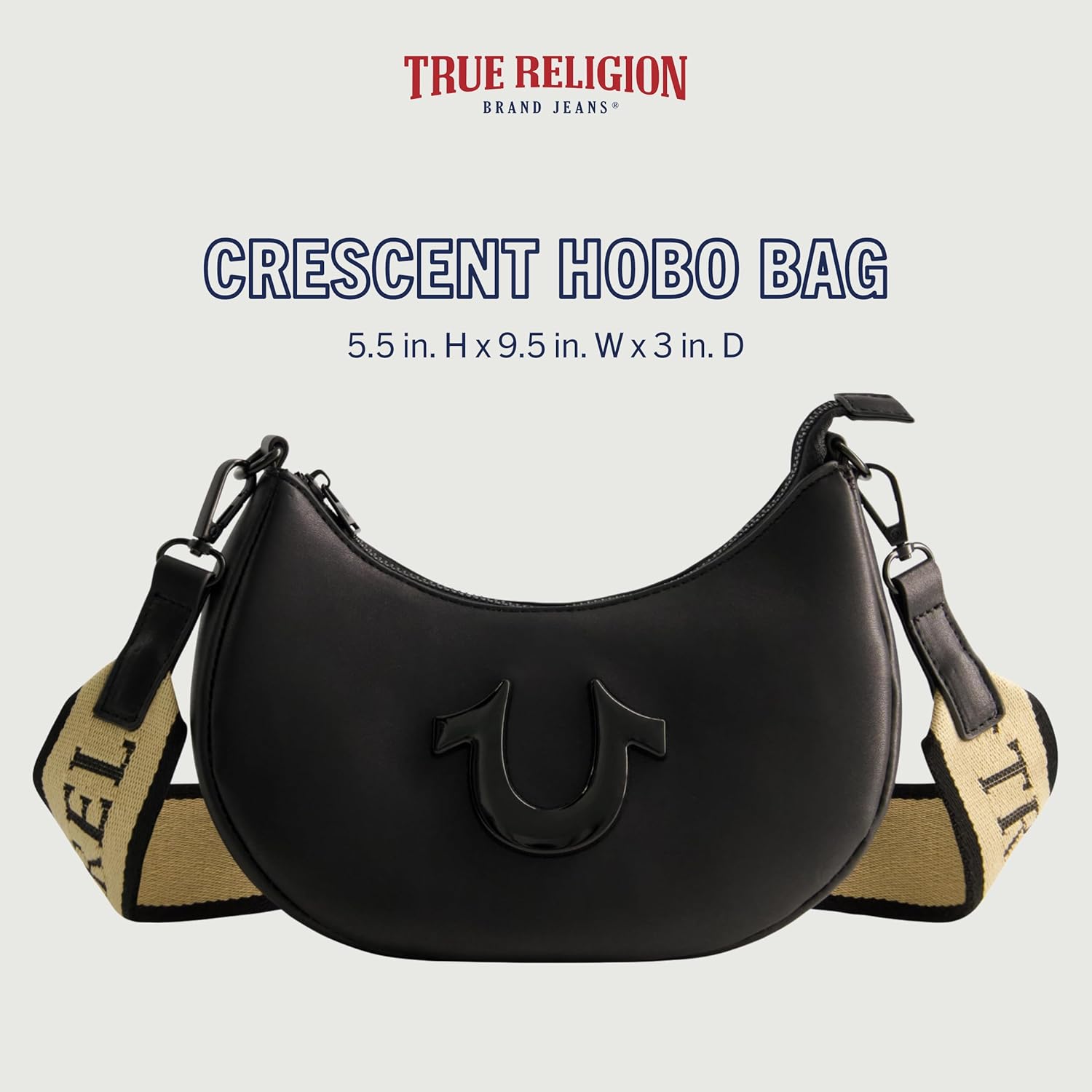 True Religion Women's Shoulder Bag Purse, Crescent Hobo Handbag with Adjustable Removable Strap and Horseshoe Logo - Image 2