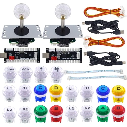SJJX Arcade Game DIY Kit 2 Player Zero Delay USB Encoder Button Joystick Controller for Retro Raspberry MAME Jamma NES PC Windows