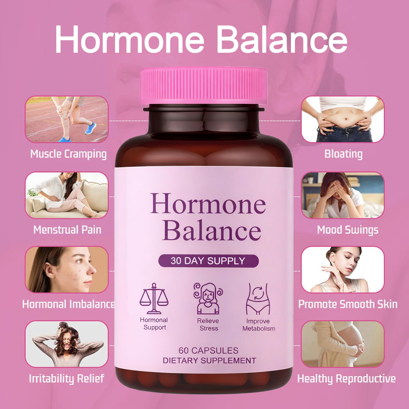 Hormone Balance for Women | Dietary Supplement, Supports Healthy Cortisol Levels & Stress Relief | Mood, Sleep, Energy | Ashwagandha, Ginseng, Maca | 60 Capsules — Amazon image 3