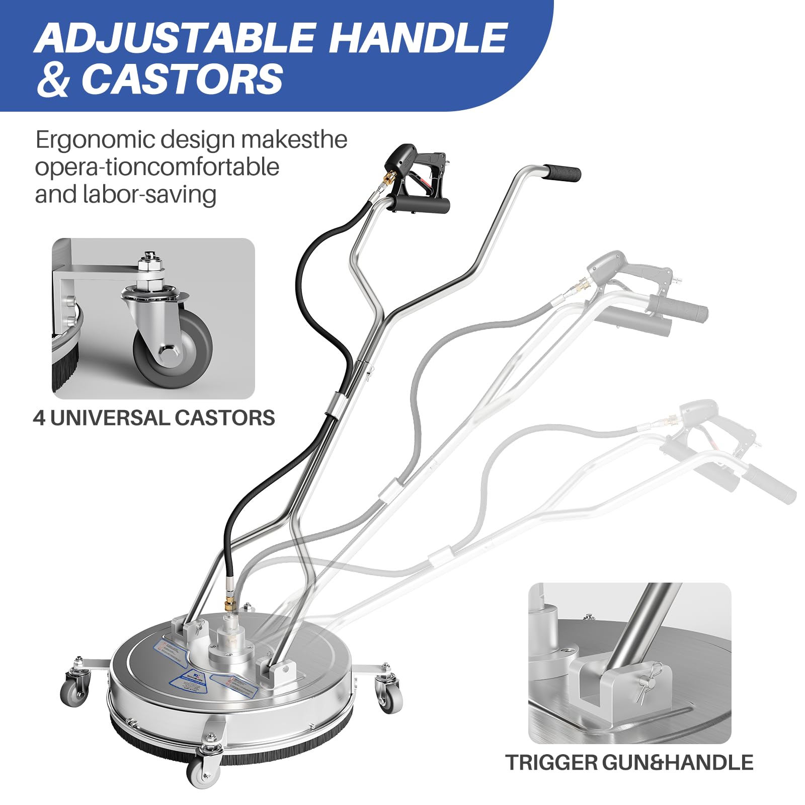 Idropulitrice Per Superfici 60 Cm Con 4 Ruote - Acciaio Inox, 276 Bar, Per Pavimenti E Giardino - Foto 11