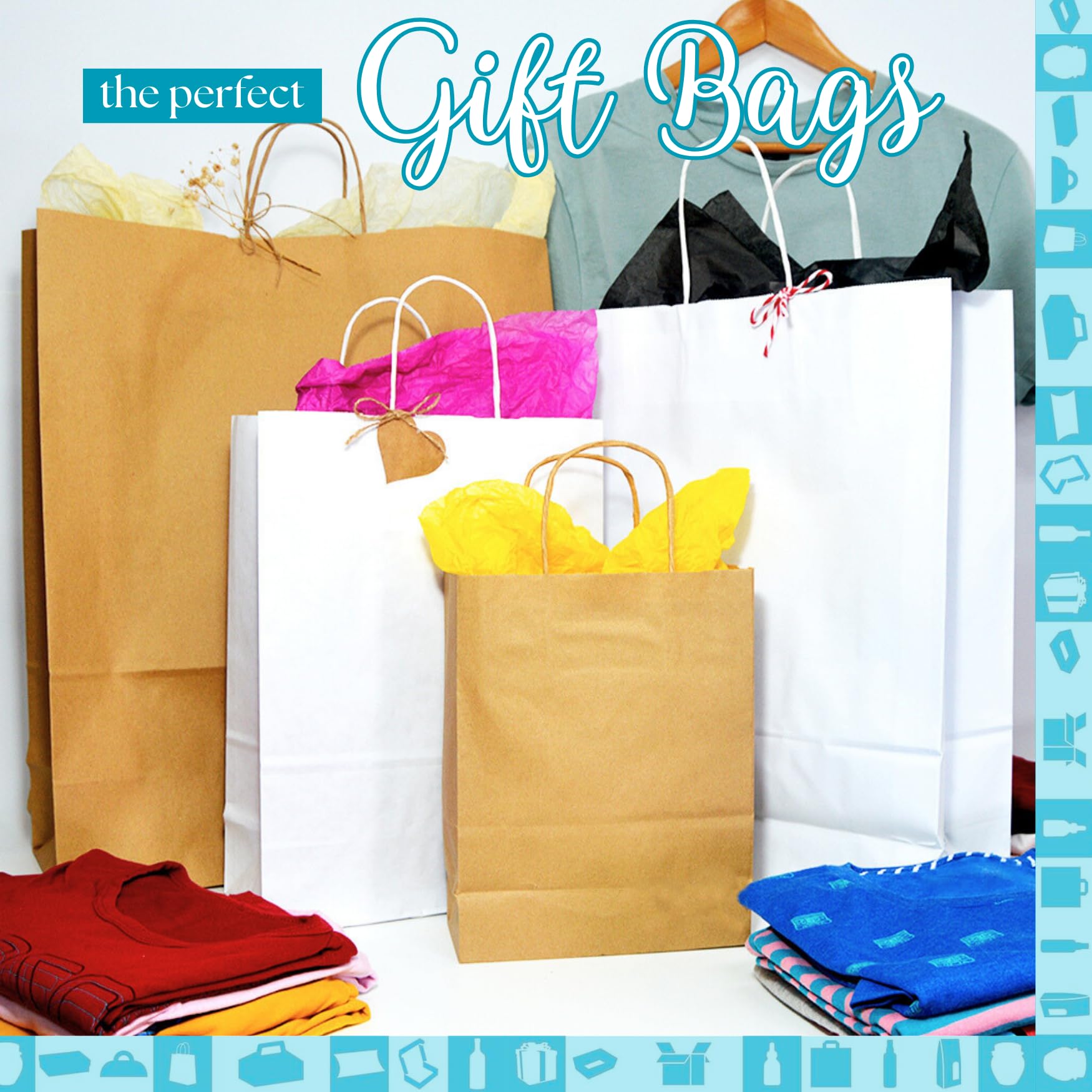 100 Sacchetti di Carta Kraft Bianco con Manici 25x12x32cm | Borsa per lo Shopping, Regali di Nozze