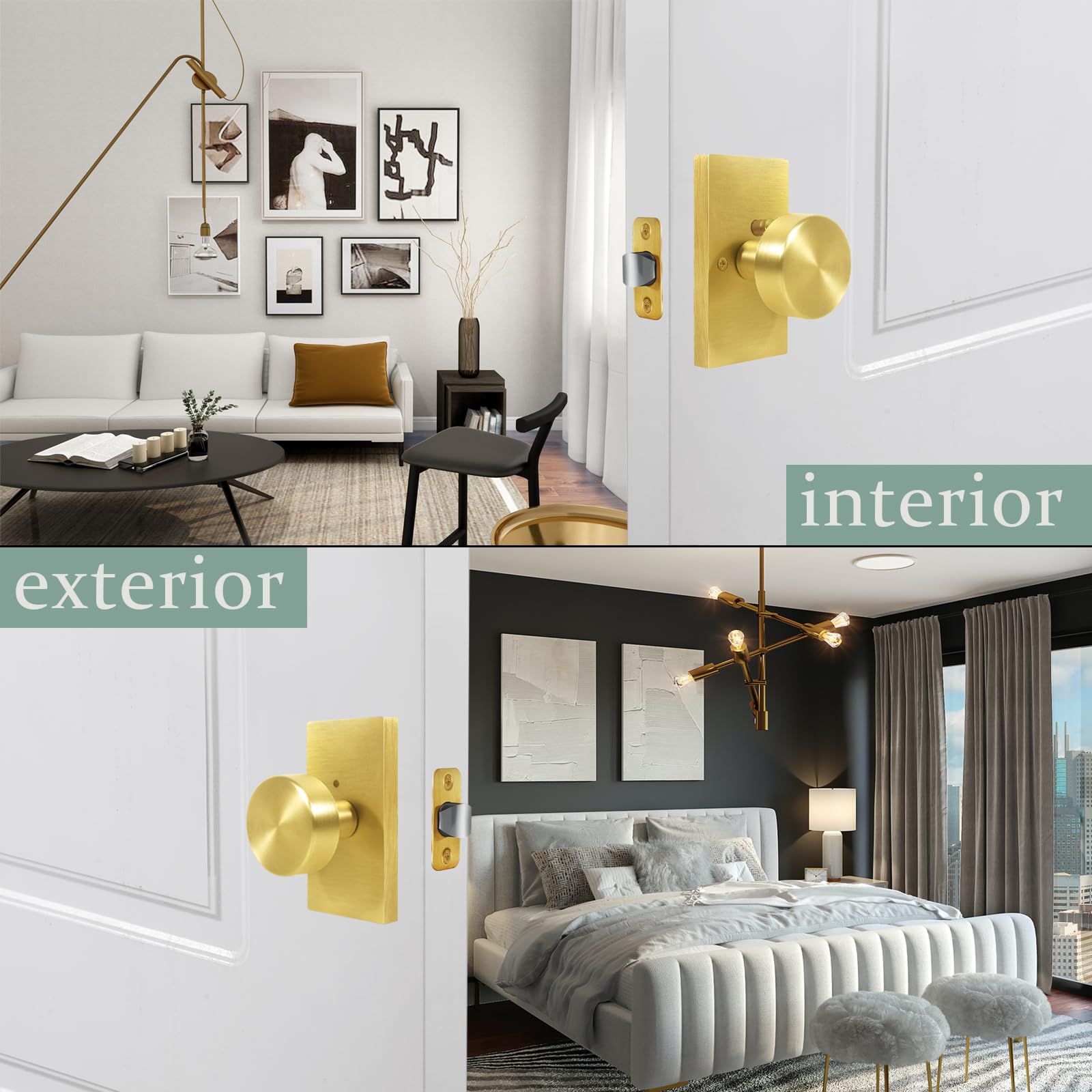 Satin Brass Privacy Door Knobs with Lock -2