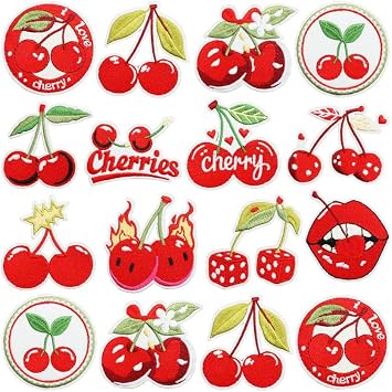Sunflower/Cherry/Bow Embroidery Fabric Stickers DIY Clothes/Hats/Shoes/Clothing Accessories Decoration Patches Stickers Stamping Ironing Red Cherry