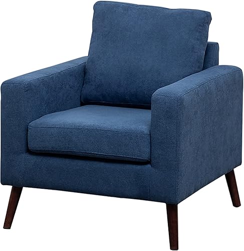 HCHAIRH Sillón de tela moderna para sala de estar patas de madera sofá individual para dormitorio espacios pequeños apartamento oficina azul oscuro