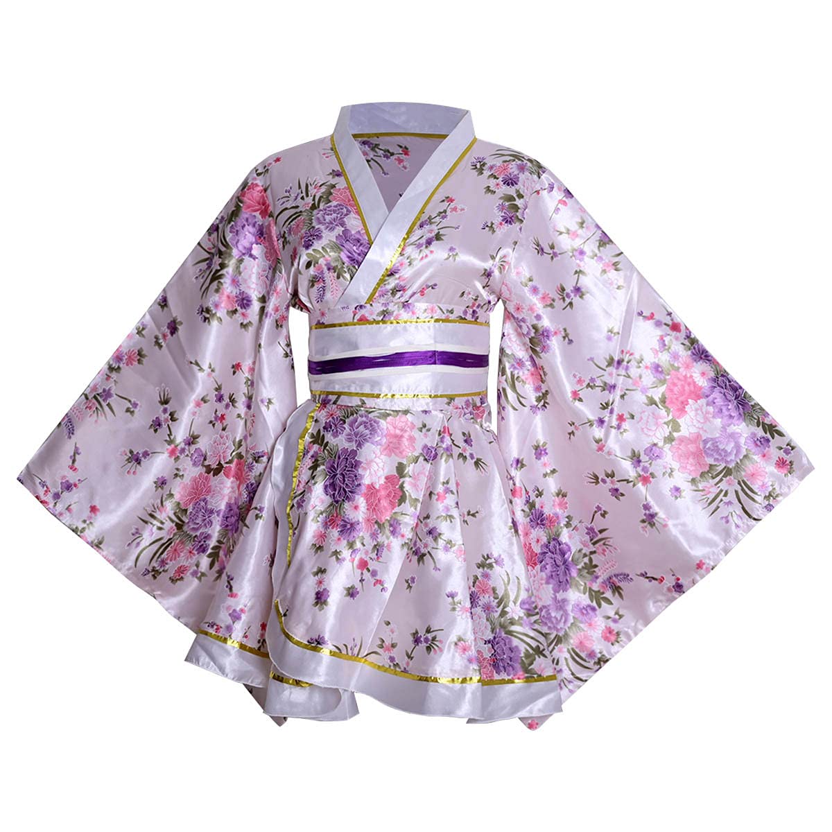 Women's Short Kimono Costume Floral Geisha Lolita Yukata Asia Traditional Sexy Bathrobe Sleepwear Robe Belt Outfit