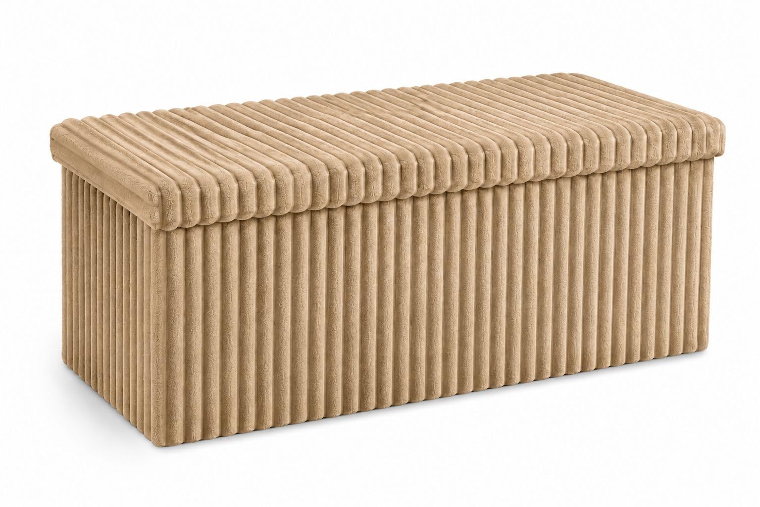 INSAFIANS Corduroy Ottoman Storage Box with lid Foldable Padded Seat Multipurpose Footstool Toy chest box Living Room seat (BEIGE LRGE)