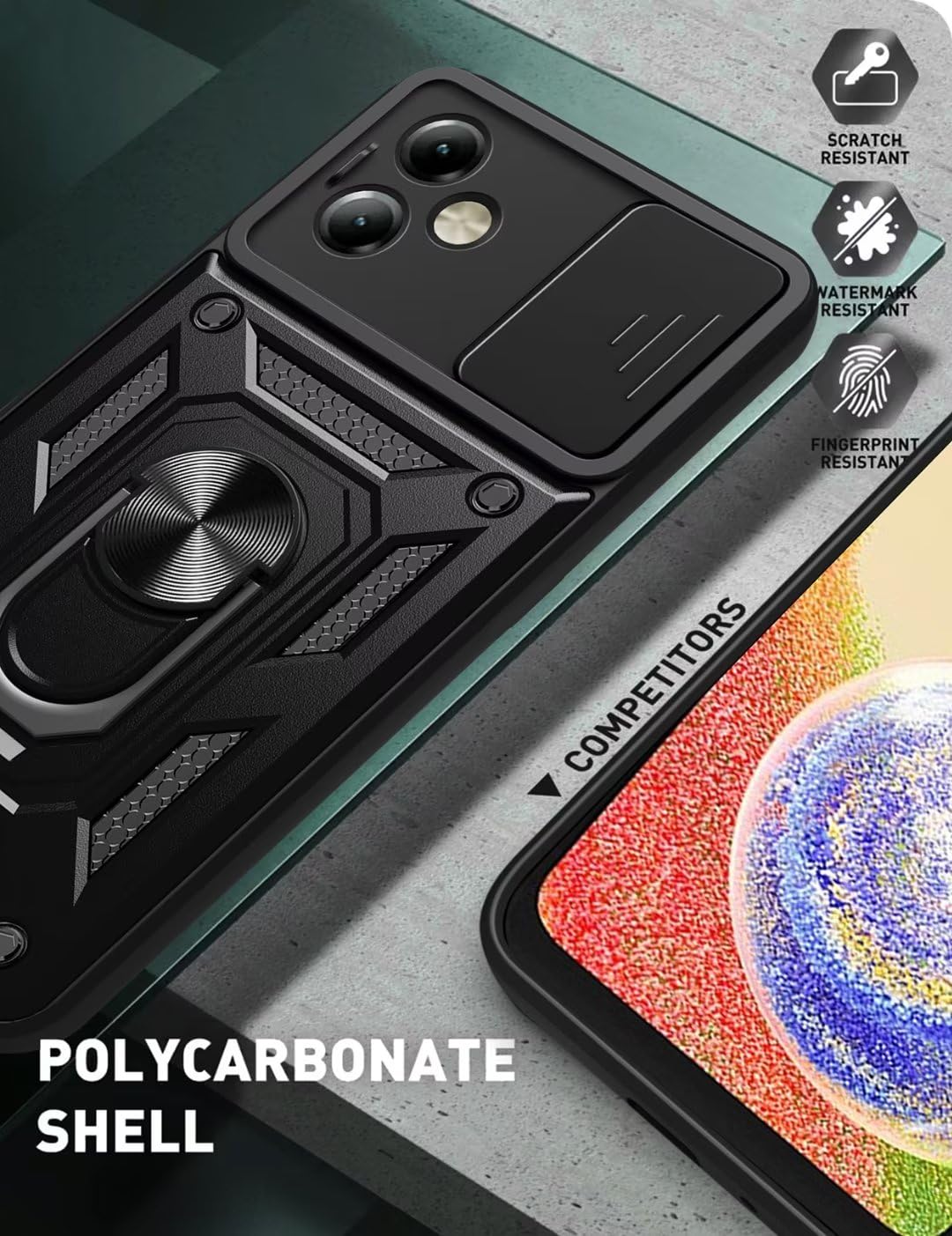 COMAKU Cover Armor Per Motorola Moto G54 5G - Custodia Antiurto TPU+PC Con Anello Supporto E Copriobiettivo - Blu