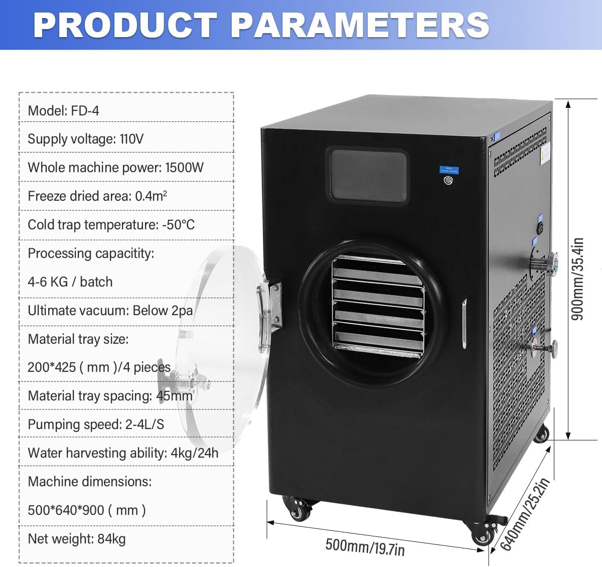 HNZXIB Benchtop Freeze Dryer, 4 Trays Freeze Drying Machine, Food Freeze Dryer for Fruits & Meat, Pet Food, with Rotary Vane Vacuum Pump for Home Hobbyist & Small Business
