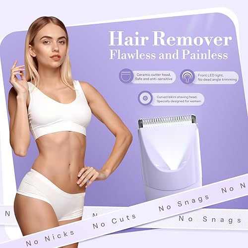 Miniatura 4 de Recortadora de bikini para mujer, afeitadora eléctrica 2 en 1 para mujer, maquinilla de afeitar de bikini impermeable IPX7 con LED, recortadora de