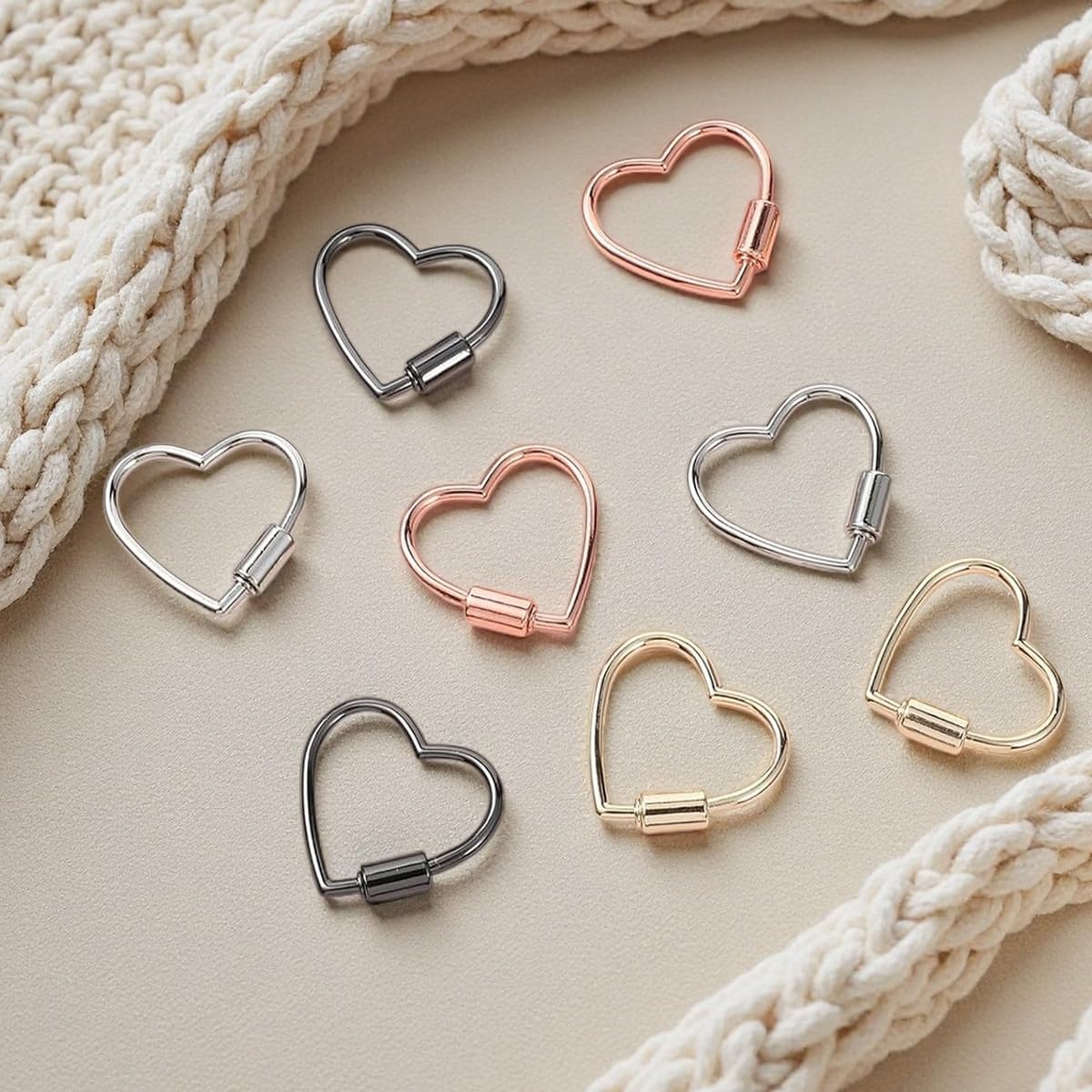 4 Pcs Heart Shaped Carabiner Keychain Clips Multi-Color Metal Heart Screw Lock Key Rings for Necklace DIY Camping Travel Use (3×3CM) - Image 5