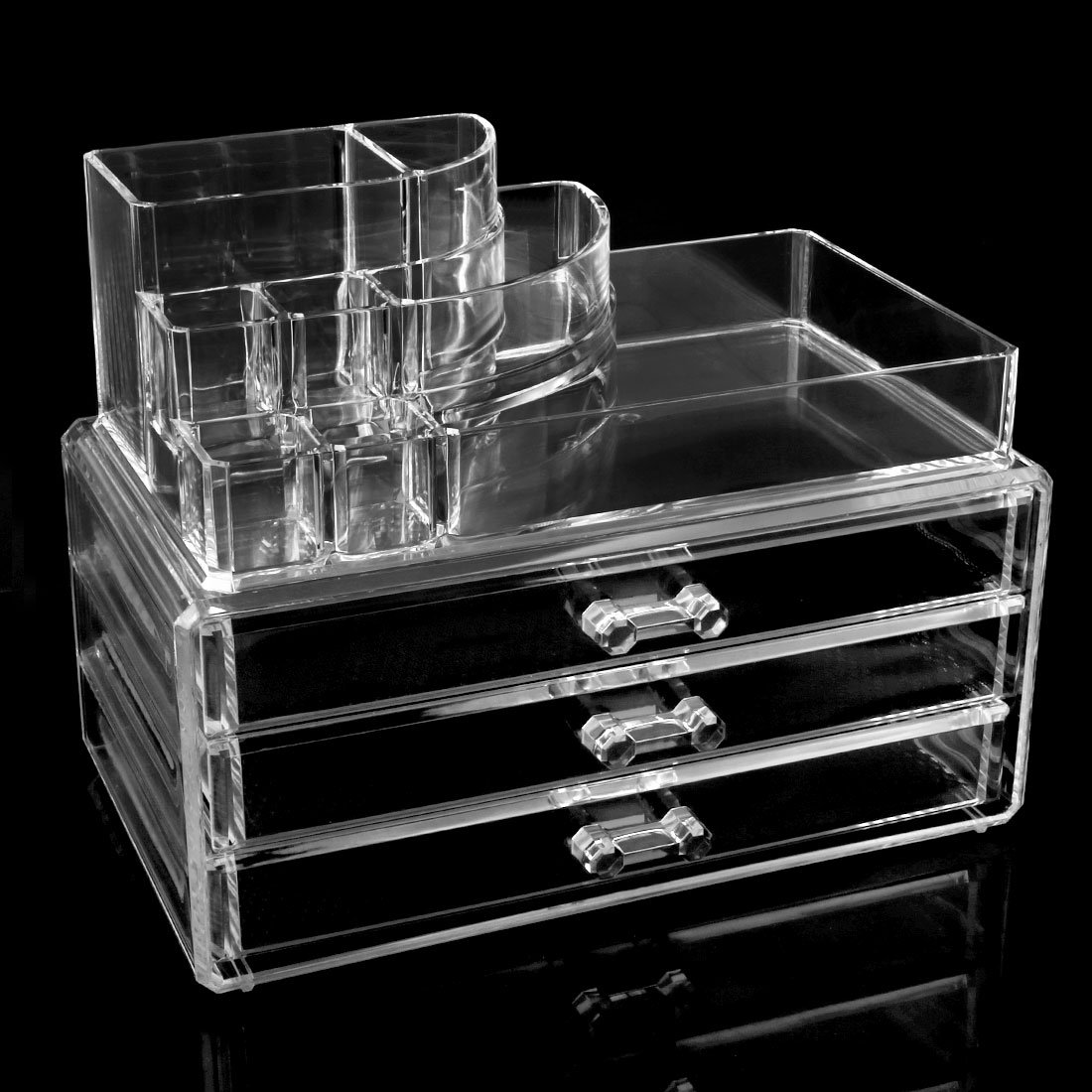 Ruilogod Organizador de cosméticos acrílico transparente para maquillaje, delineador de pintalabios, soporte para brochas y joyas, caja expositora, cajones (estilo 2)