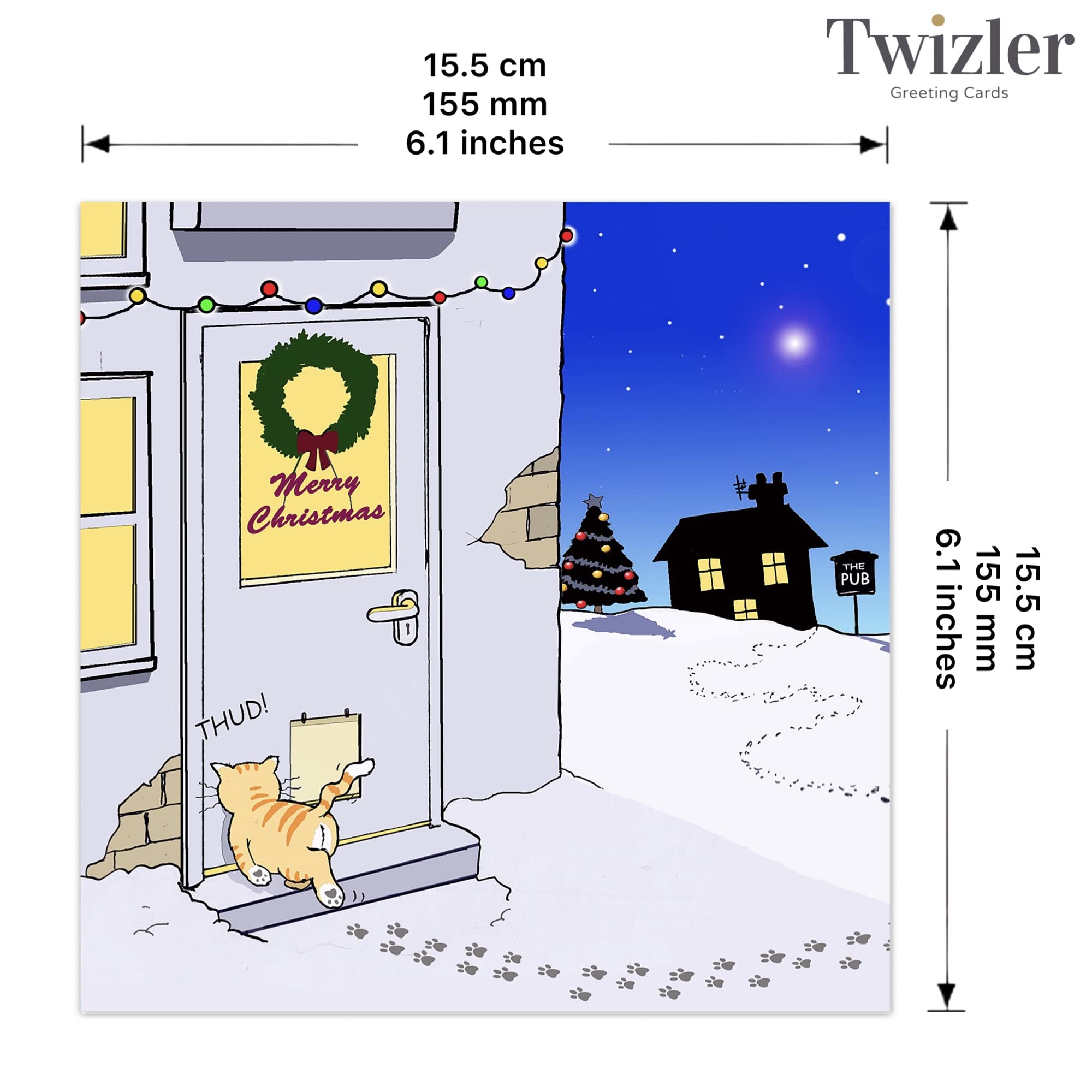 Twizler Funny Christmas Cards Pack of 6, Drunk Cat Design, Funny Christmas Cards Multipack, 6 Pack of Christmas Cards - Image 4