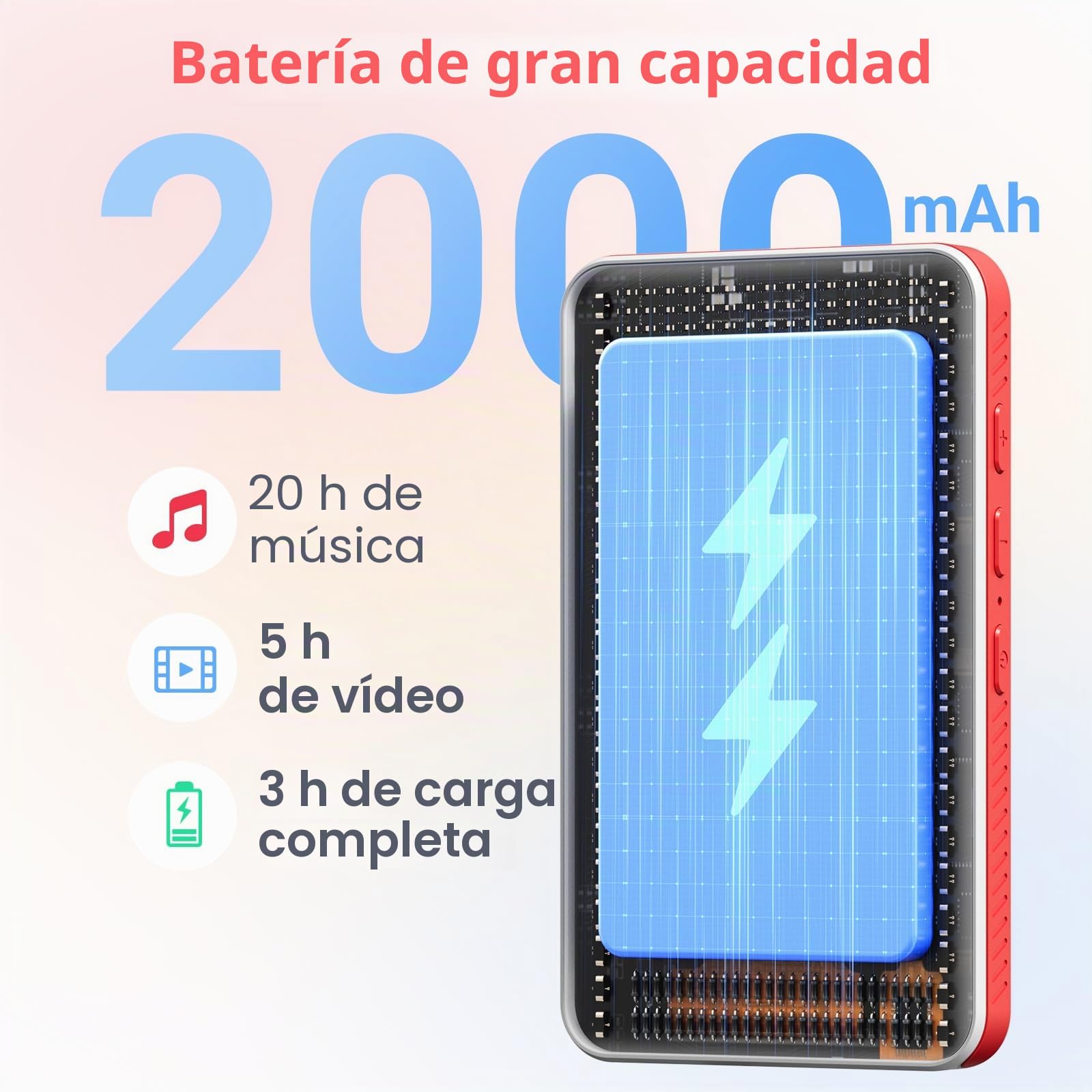 192GB Reproductor MP3 con Bluetooth y WiFi, Android 13.0, RAM:4GB, 4.0" HD MP4 Reproductores Pantalla Táctil y Altavoz, MP3 Spotify Portátil (Blanco + Rojo)