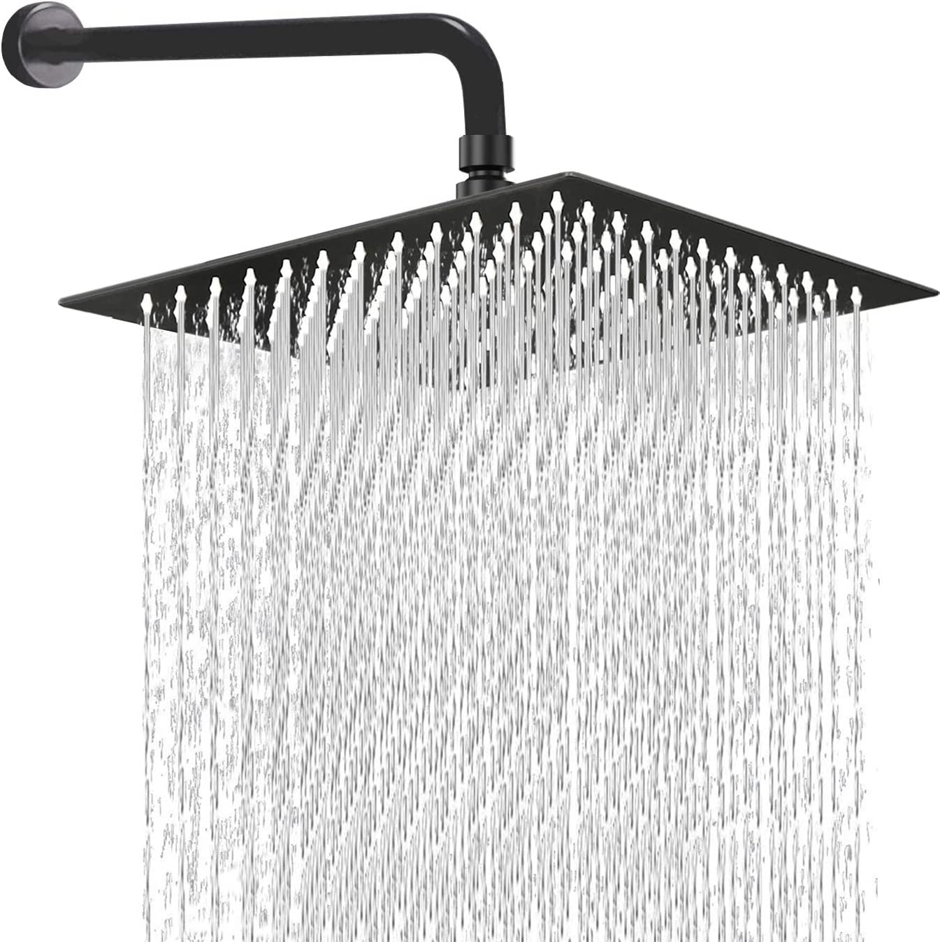 Urwanti 10 Inch Rain Shower Head with 15 Inch Extension Arm, High Pressure Square Rainfall Showerhead Stainless Steel Chrome Finish, Large Waterfall Full Body Coverage (Matte Black)
