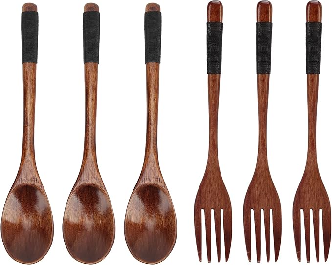 Pssopp 6Pcs Japanese Spoon Fork Set Wooden Spoon Fork