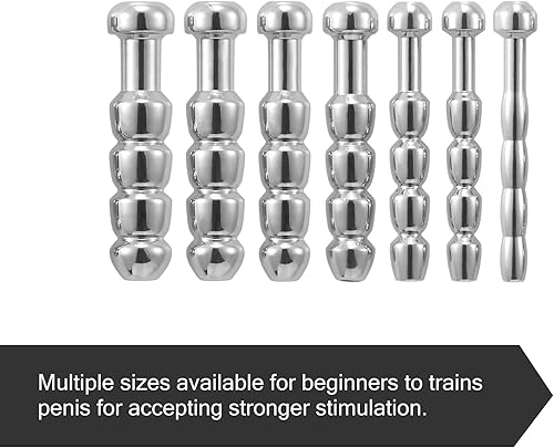 Miniatura 7 de 7PCS macho 2 pulgadas tapón uretral corto catéter hueco cascada con cuentas de acero inoxidable cum a través de la uretra dilatador conjunto de