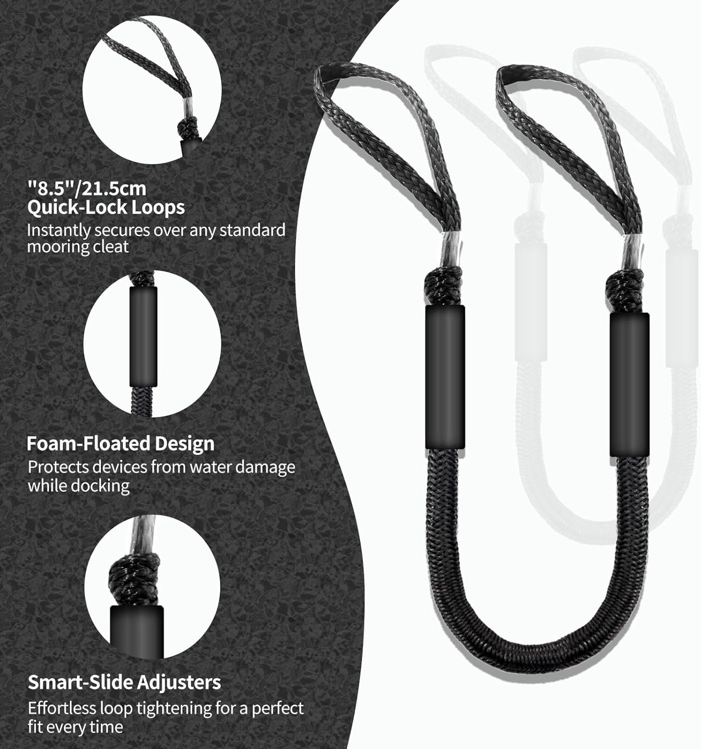 4ft Boat Ropes for Docking with Loops – Heavy-Duty Bungee Dock Lines for Boats, Jet Skis, Kayaks (Stretches to 5.5ft), Pack of 4, Pack of 4 (Black)