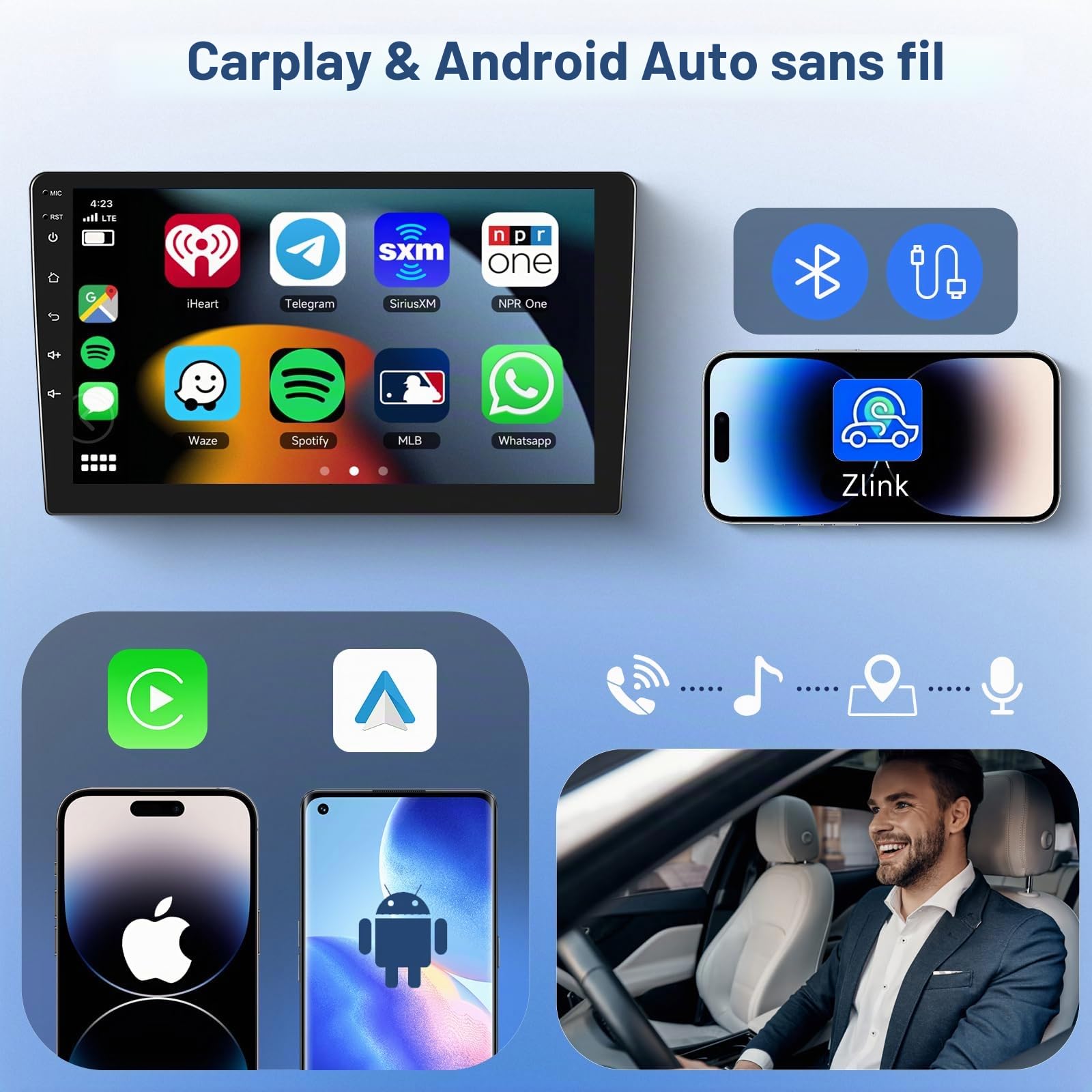Podofo Autoradio Carplay pour Citroën Berlingo 2015-2018, Autoradio 9" à écran Tactile 2G+64G avec Carplay sans Fil Android Auto, Bluetooth/GPS/WiFi/FM/RDS/SWC/HiFi/USB+Caméra arrière