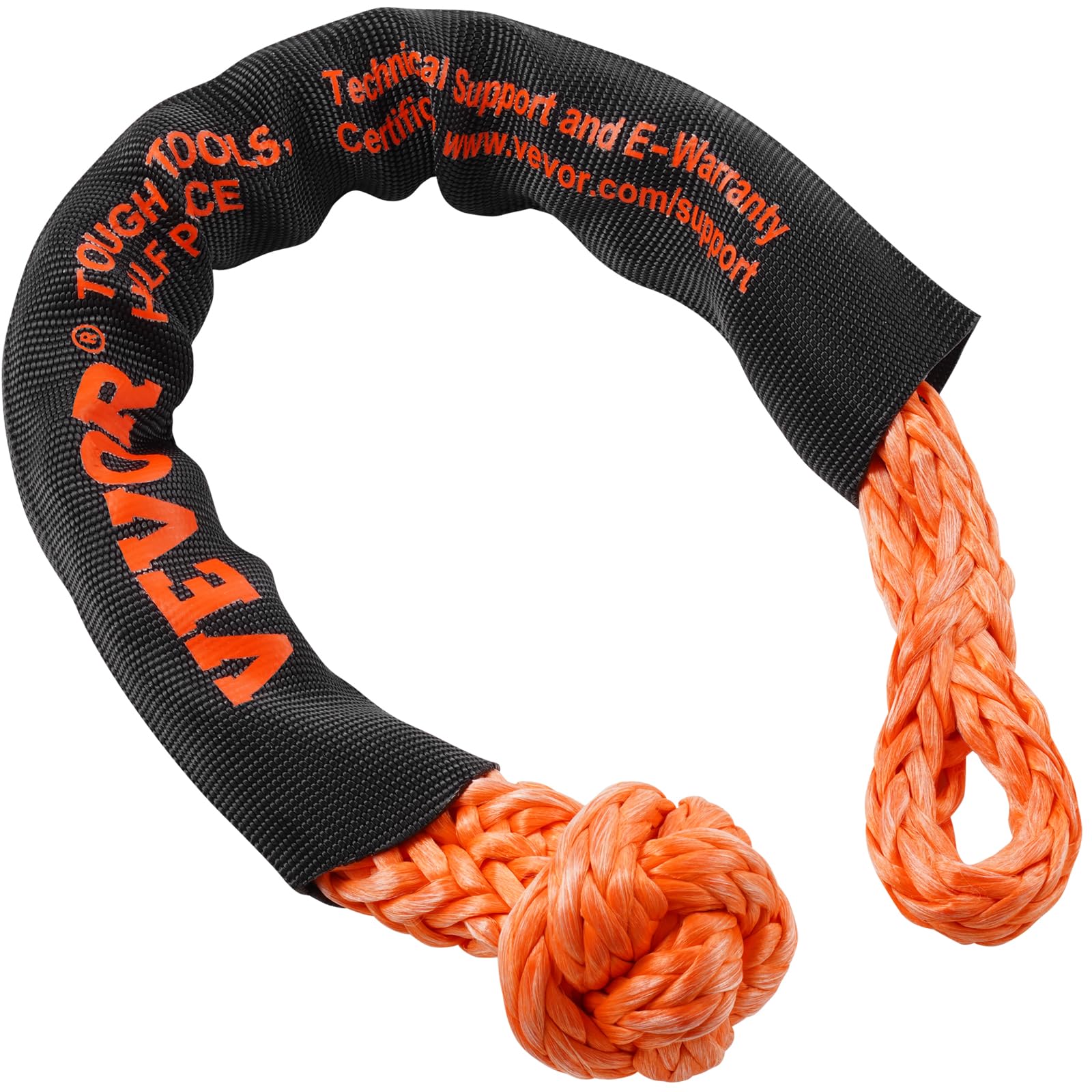 VEVOR Manilles synthétique souple, 12,7x558,8 mm, corde manille remorquage récupération 2PCS, résistance de rupture 20 T, sac de rangement pour UTV, VTT, camions, jeep, véhicules tout-terrain, orange