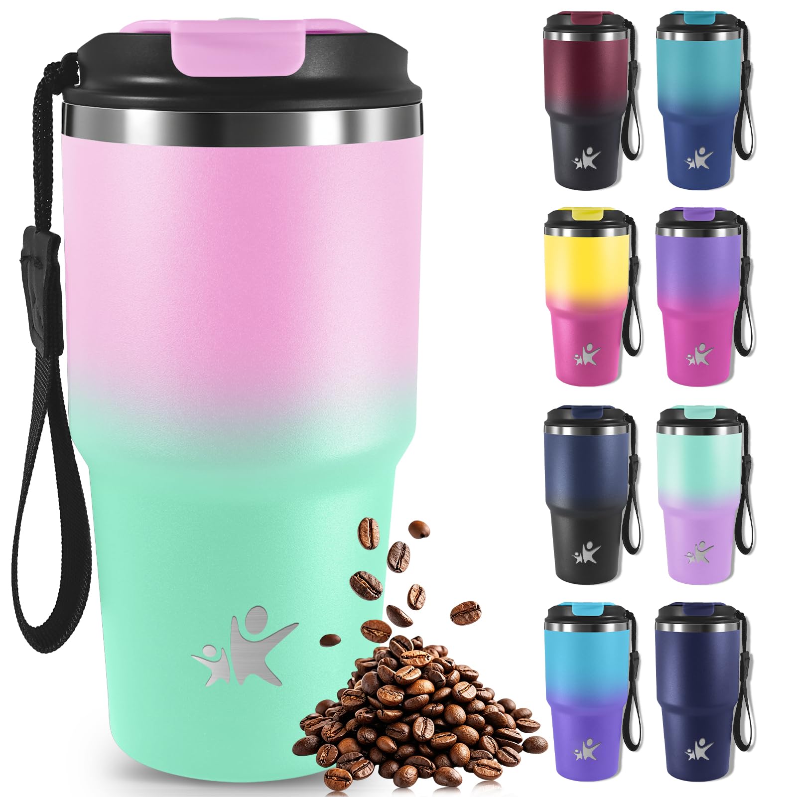 Mujigaga Travel Mug - 600ml - Thermal Tumbler, Reusable Coffee Cups for Travel, Coffee Thermos, Leak Proof, Travel Mug for Coffee and Tea, Hot and Cold Coffee