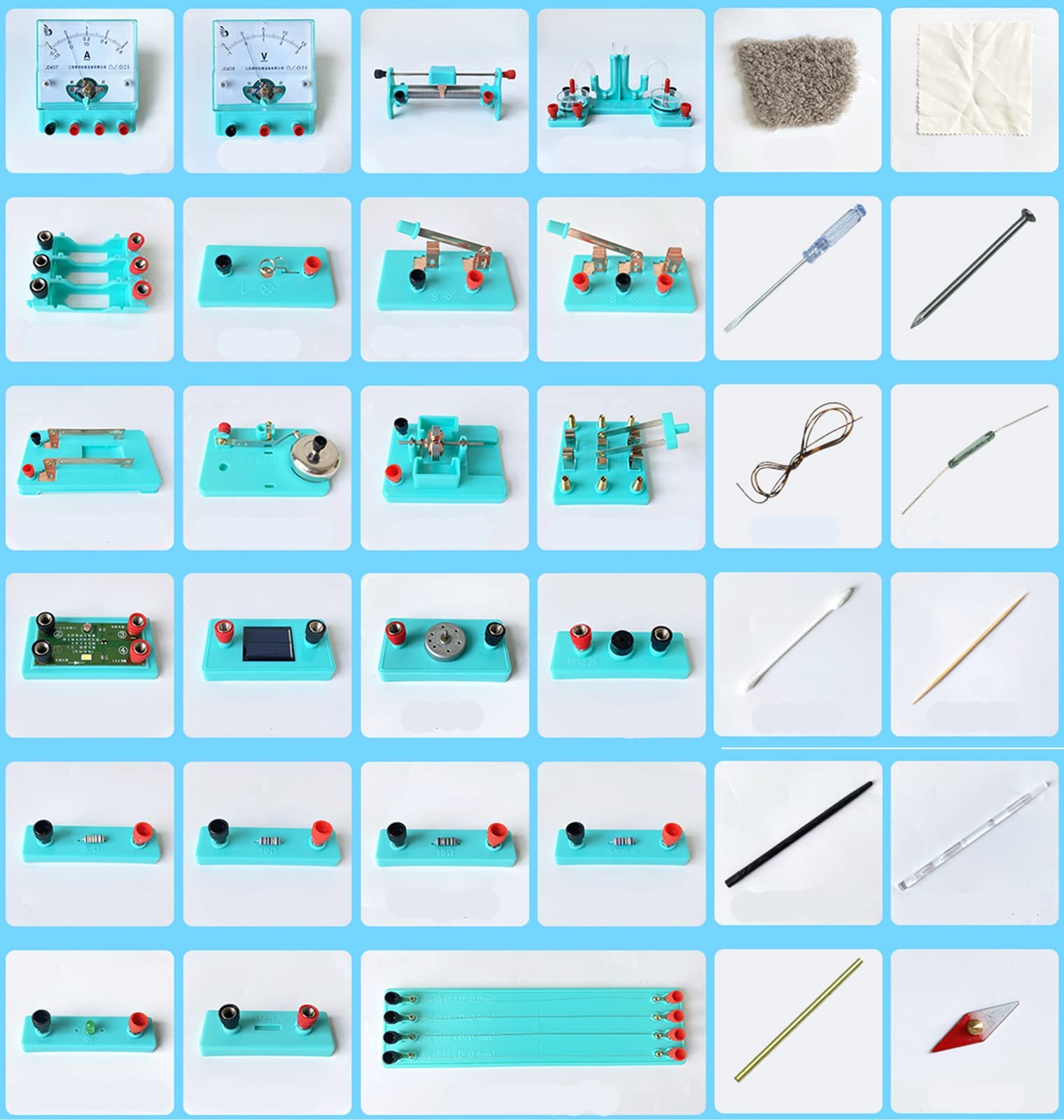 Kit per Esperimenti per Circuiti Elettrici, Kit Educativi per L'Esperimento di Magnetismo Elettrico, Kit per Esperimenti Fisici - 65 Tipi di Parti per Esperimenti Elettromagnetici