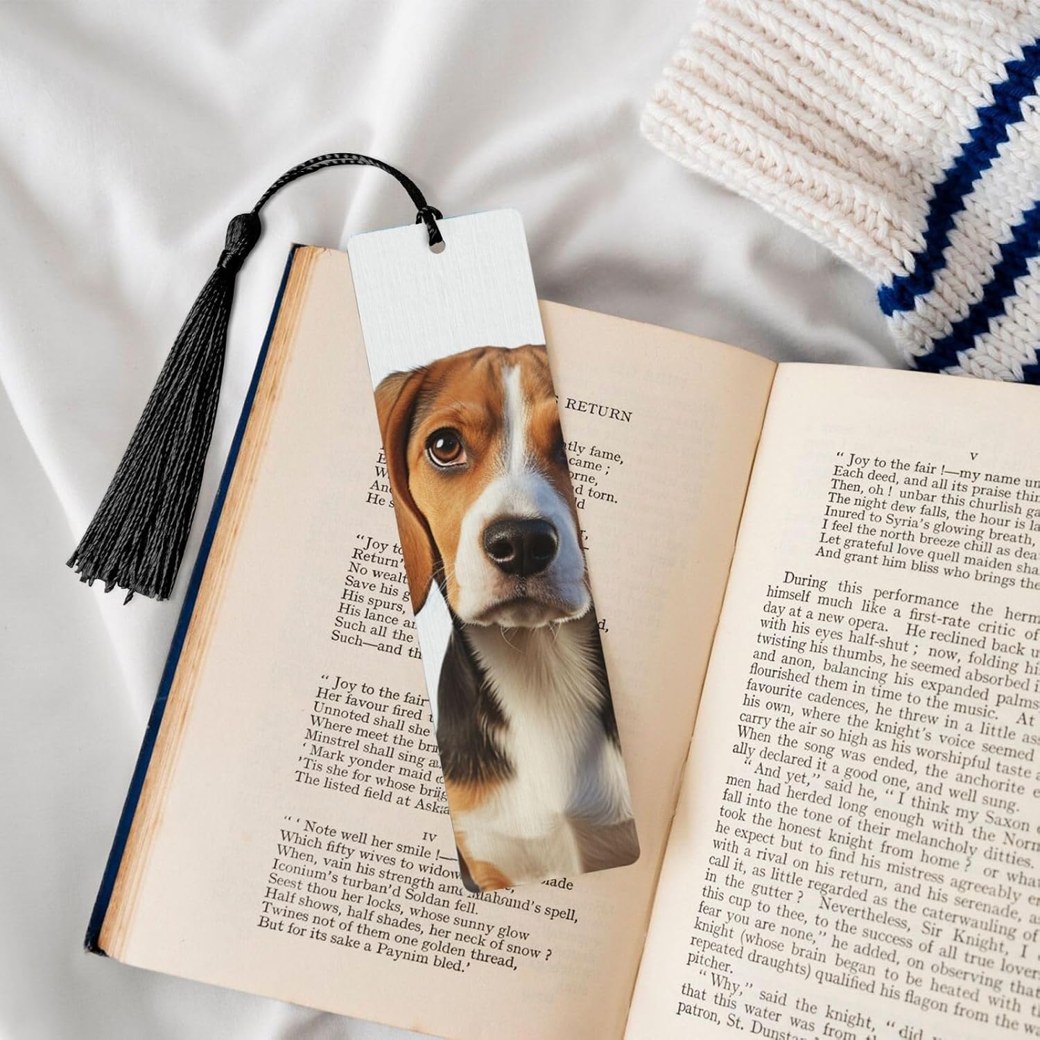 5 Pieces Wooden Bookmark for Men Women Cute Beagle Dog Book Markers Unique Handmade Book Marks with Tassel Pendant Craft Wood Bookmark for Teachers Birthday Gift image 3