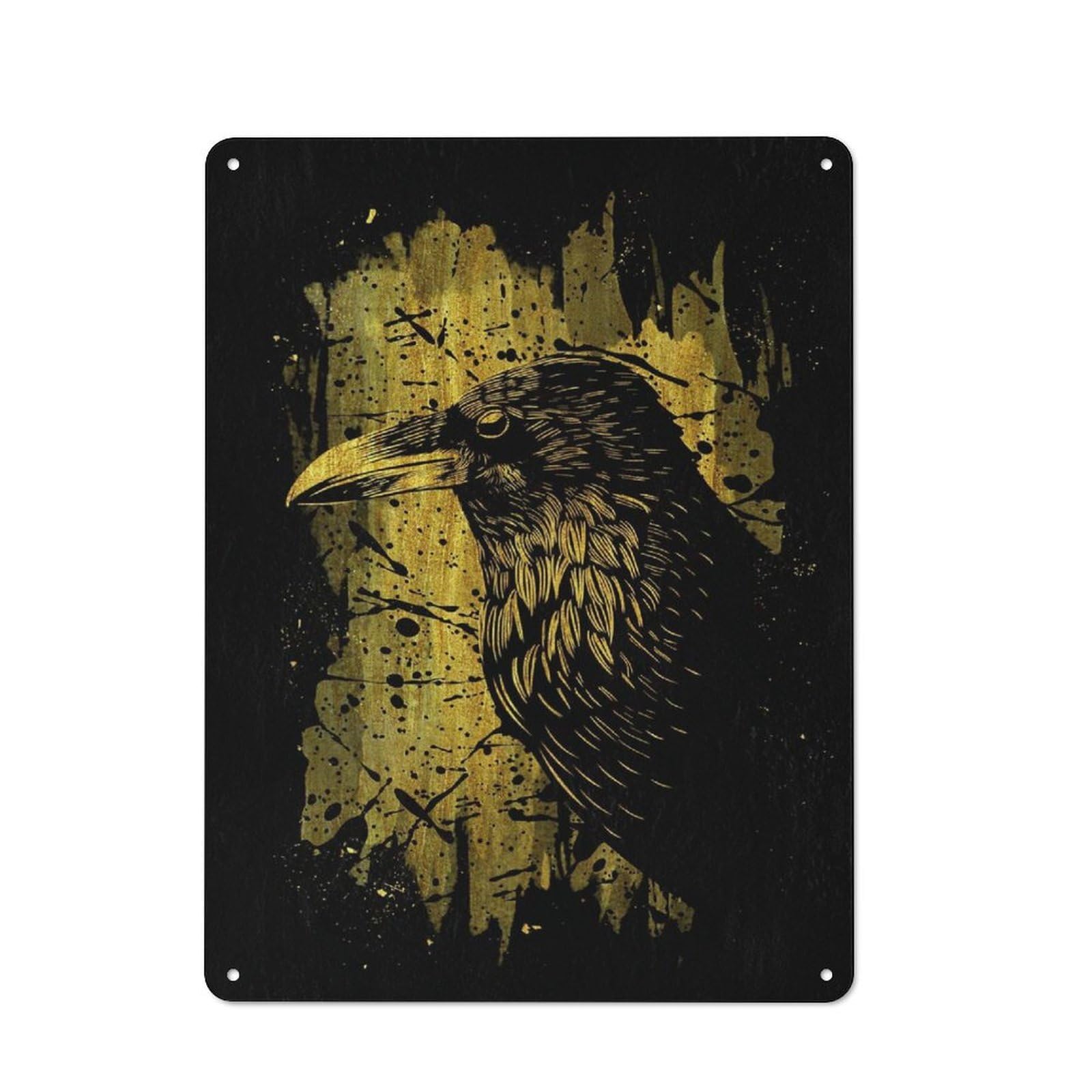 Junmoney Golden Crow Tin Wall Plaque 40X30cm With For Hallway Wall, Suited To Wall Displays In Hallways And Entrance Areas