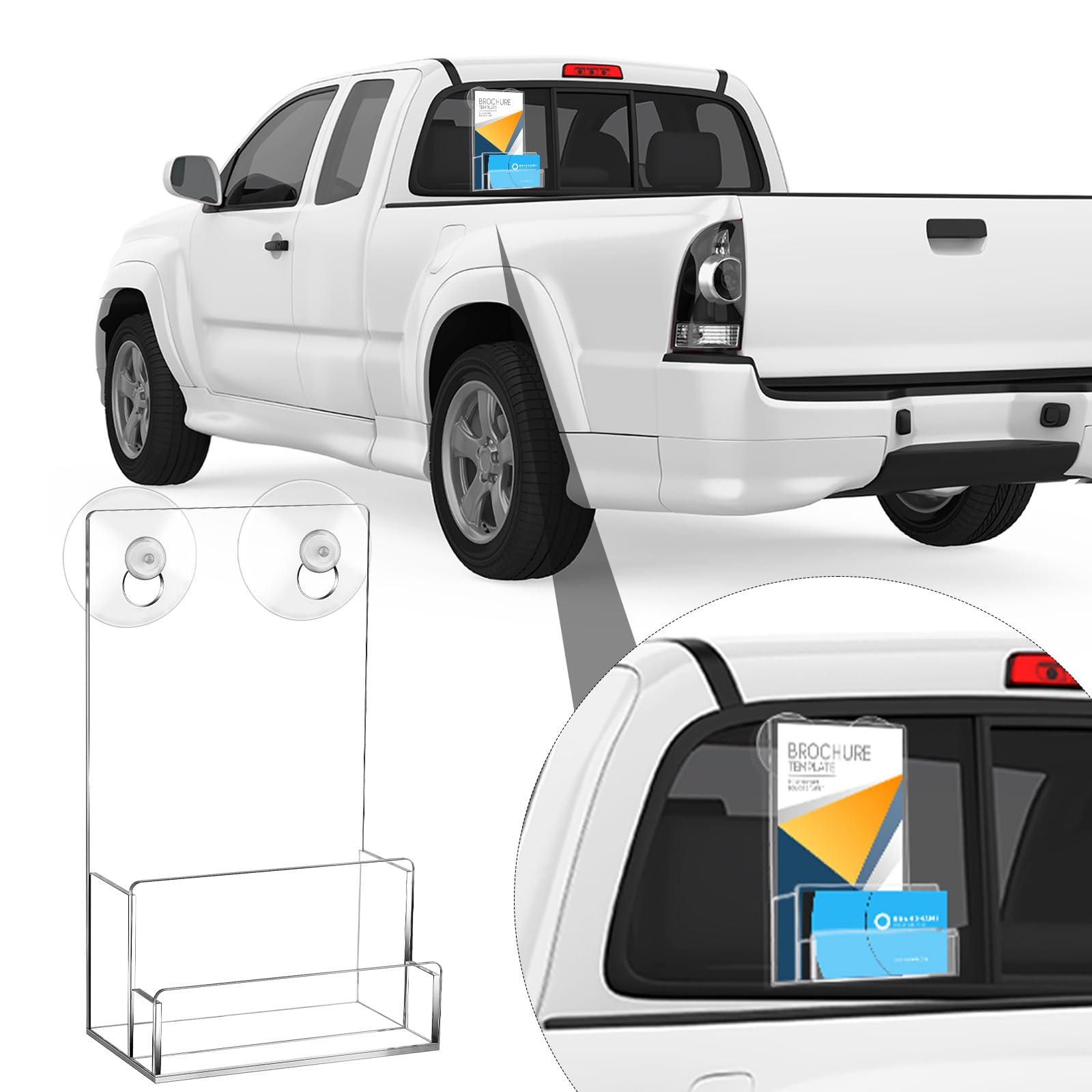 Weysat 2 soportes acrílicos para folletos y tarjetas de visita con ventosas, soporte de pared de 4 x 7 pulgadas, organizador transparente con bolsillo para tarjetas, soporte de folleto de plástico