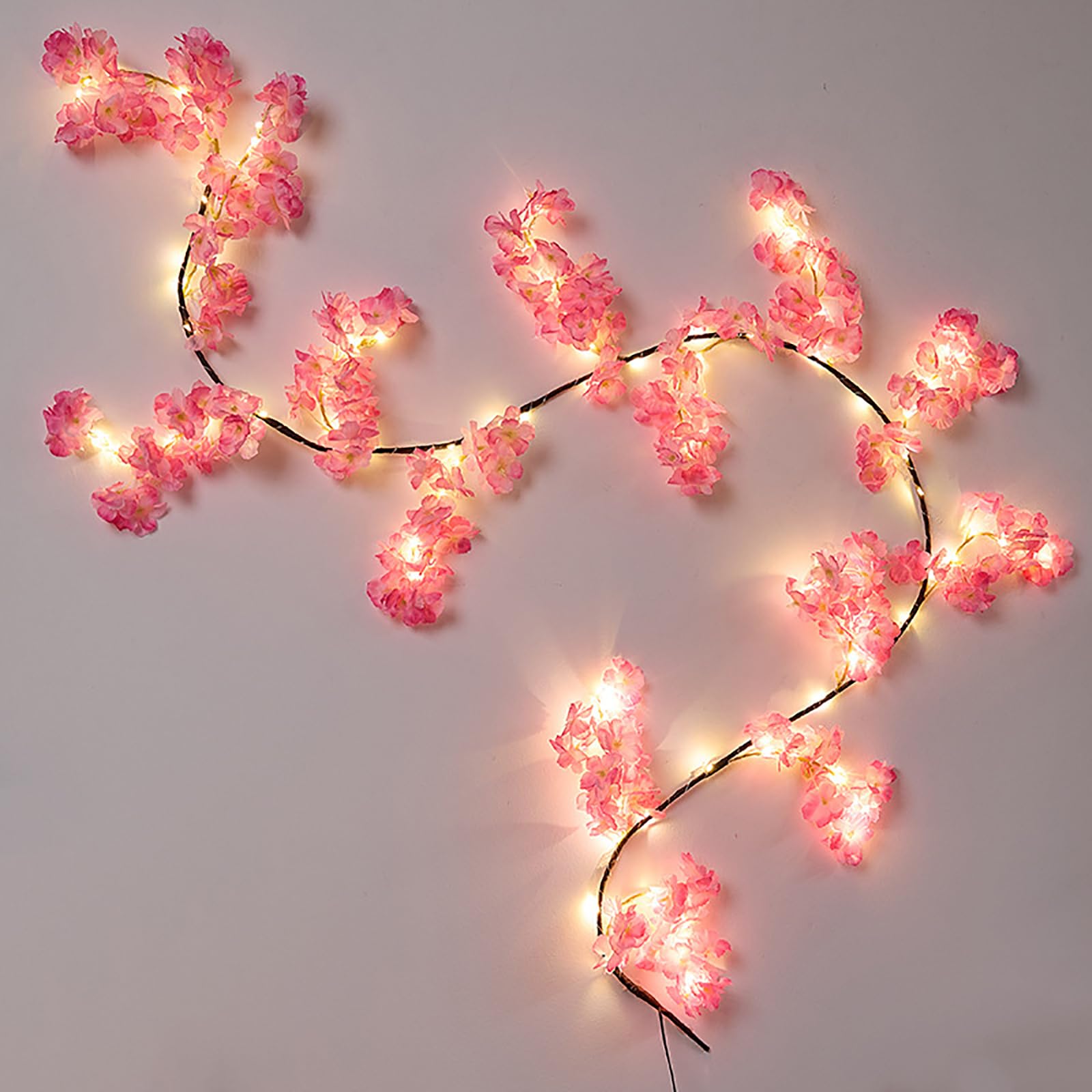 Ochine Cherry LED Tree Branch Lights for Wall, Cherry Blossom Willow Vine Twig Decor Garland with 96 LED Lights and 8 Lighting Modes, Spring Summer Decorations for Home Decor