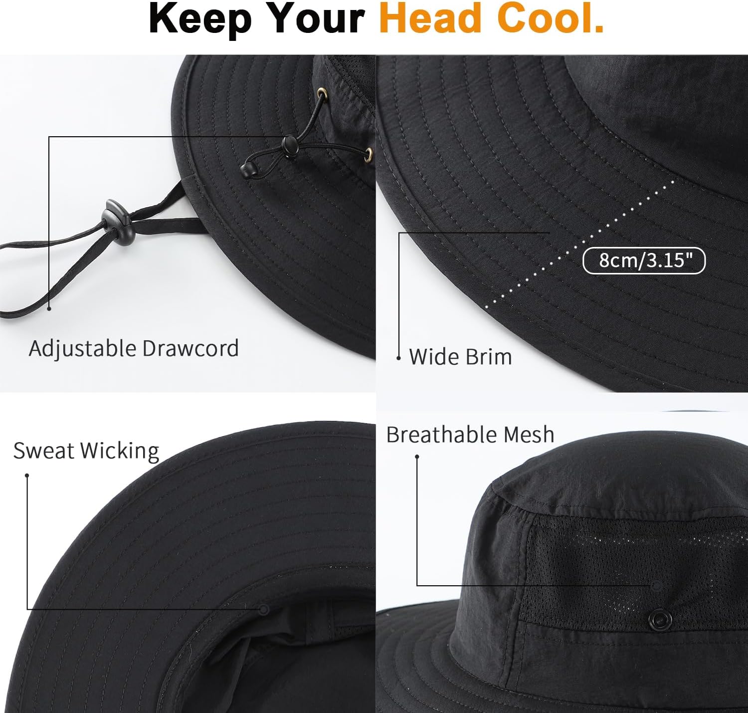 Home Prefer UPF50+ Mens Sun Hat Wide Brim Womens UV Protection Beach Bucket Hat for Fishing Hiking Snap Up Cowboy Hat - Image 5