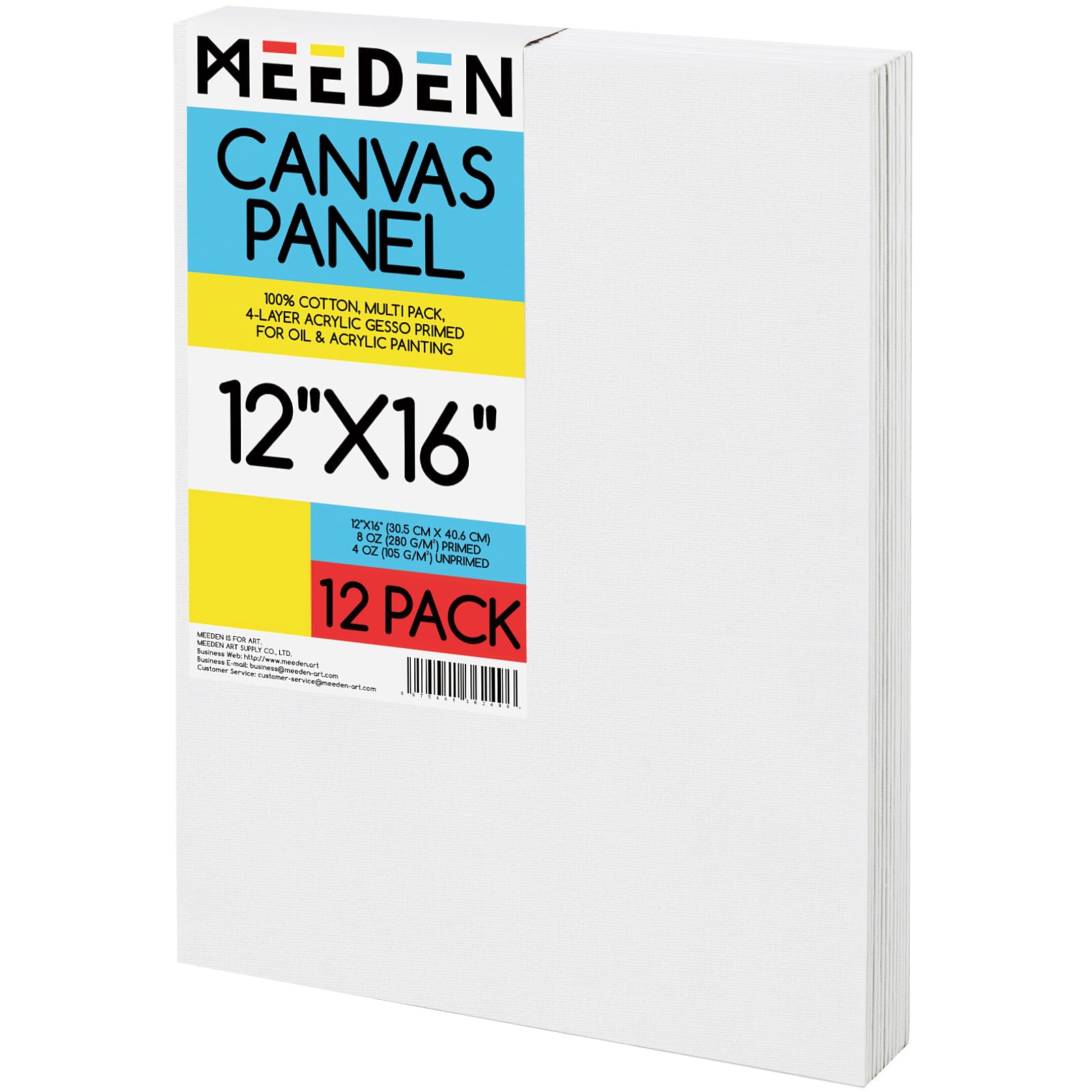 MEEDEN 12-Pack 100% Cotton Canvas Boards for Painting - 12x16'' Blank Canvas Panels for Oil & Acrylic Painting, Ready to Paint Art Supplies for