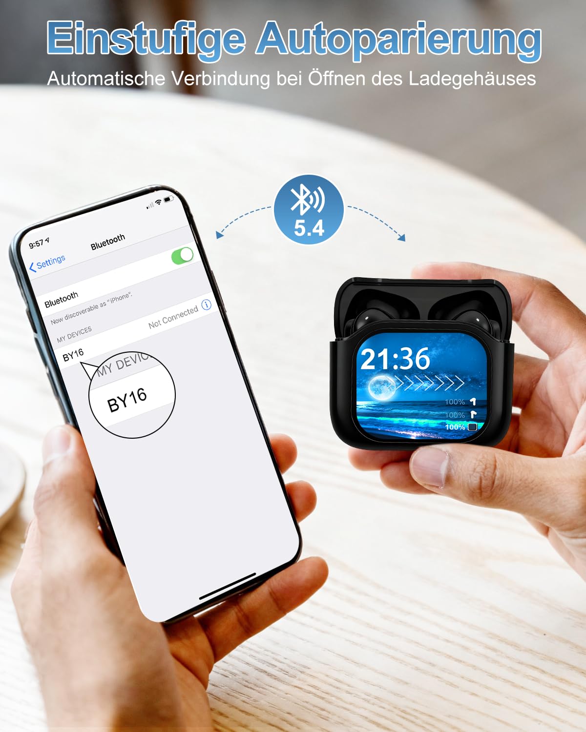 KI Übersetzer Kopfhörer, Echtzeit Sprachübersetzer Kopfhörer, Translator Earbuds mit Touchscreen 158 Sprachen Übersetzungskopfhörer mit ANC, Übersetzer Ohrhörer für Reisen/Geschäft/Studium