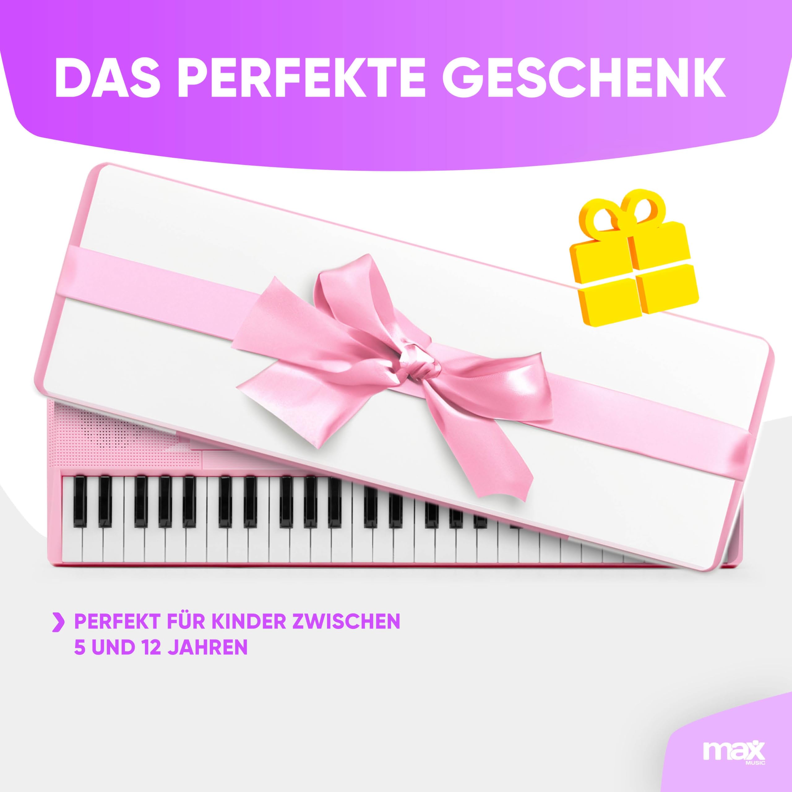 MAX KD54P - Kinder Keyboard mit Mikrofon, 54 Tasten, 8 Klangarten, 5 Rhythmen & Sounds, Klavier mit Aufnahmefunktion, 8h Akku - E Piano Kids, Keyboard Piano Spielzeug für Kinder ab 6 Jahre