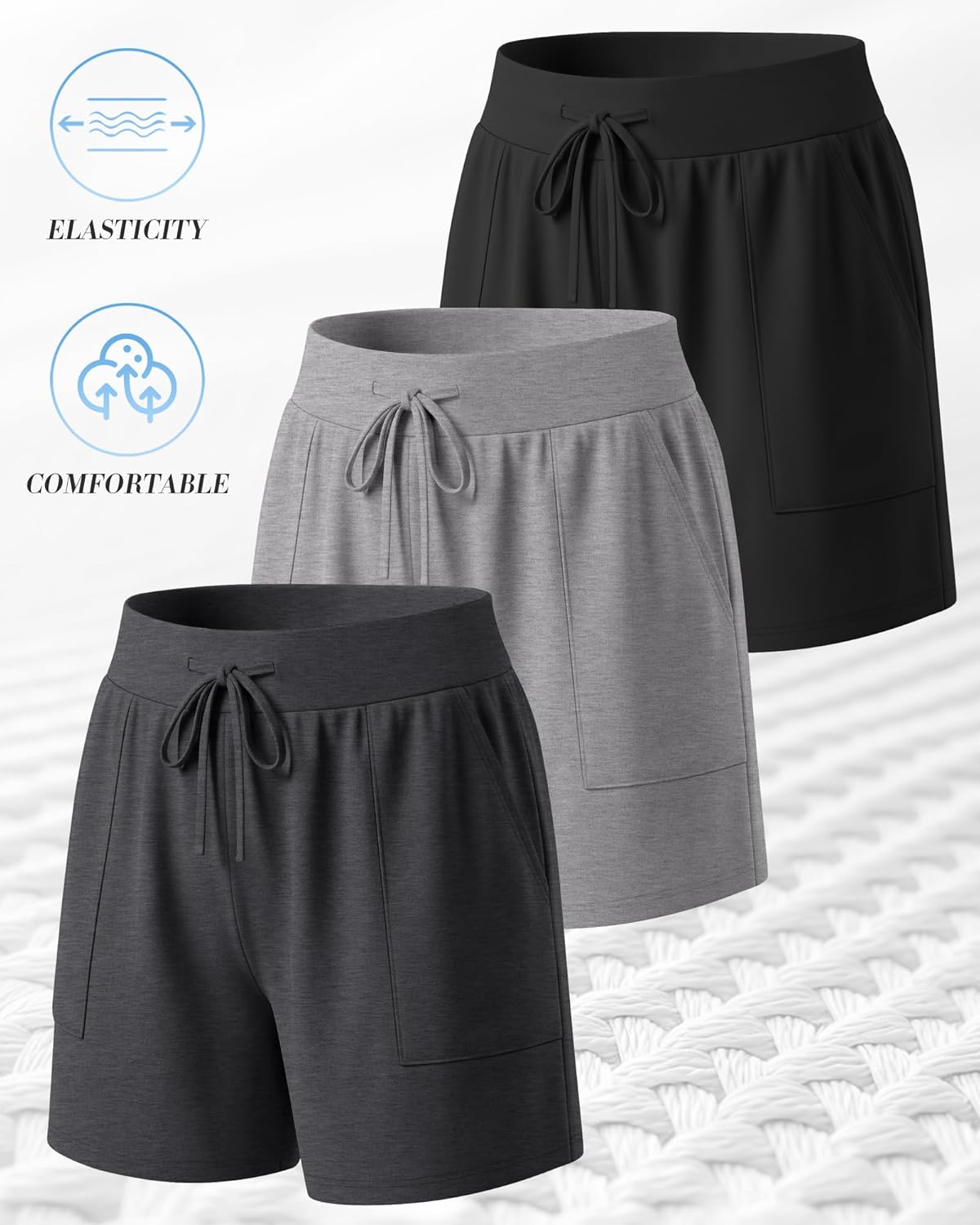 3 Pack Women's Plus Size Shorts, Drawstring Sweat Shorts Loose Lounge Running Athletic Shorts with Pockets - Image 3