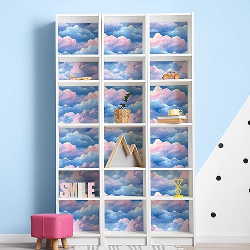 Miniatura 4 de VaryStyle Papel tapiz estético de nube, color azul brillantecielo rosa, papel de contacto para paredes, guardería, 17.7 x 118 pulgadas, papel