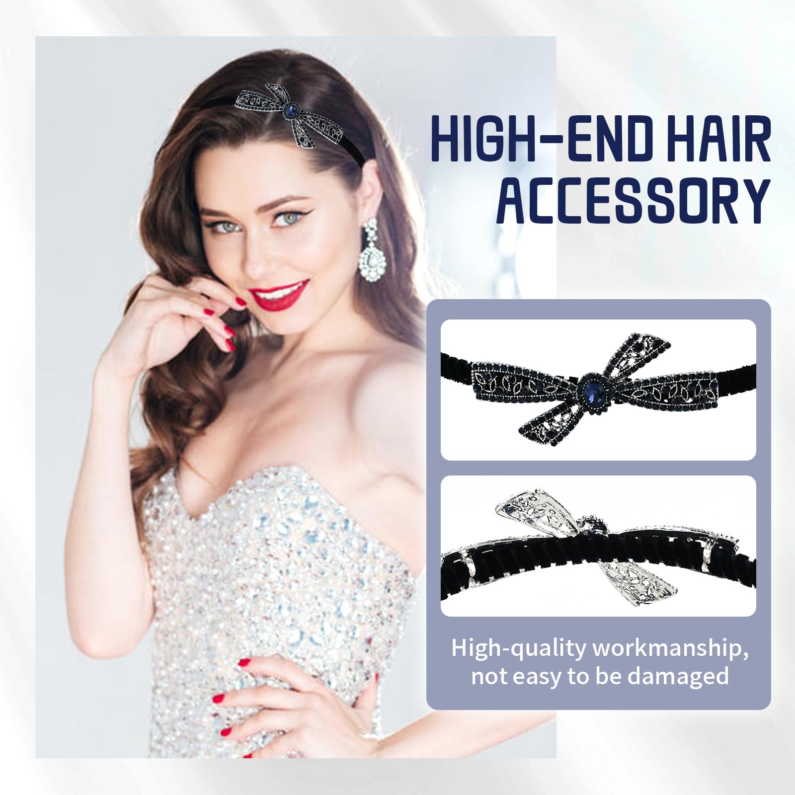 8 Pack Rhinestone Headbands Metal Velvet Non Slip Hair Accessories for Women Amazon.com : Lawie 8 Pack Rhinestone Flower Butterfly  main image 2