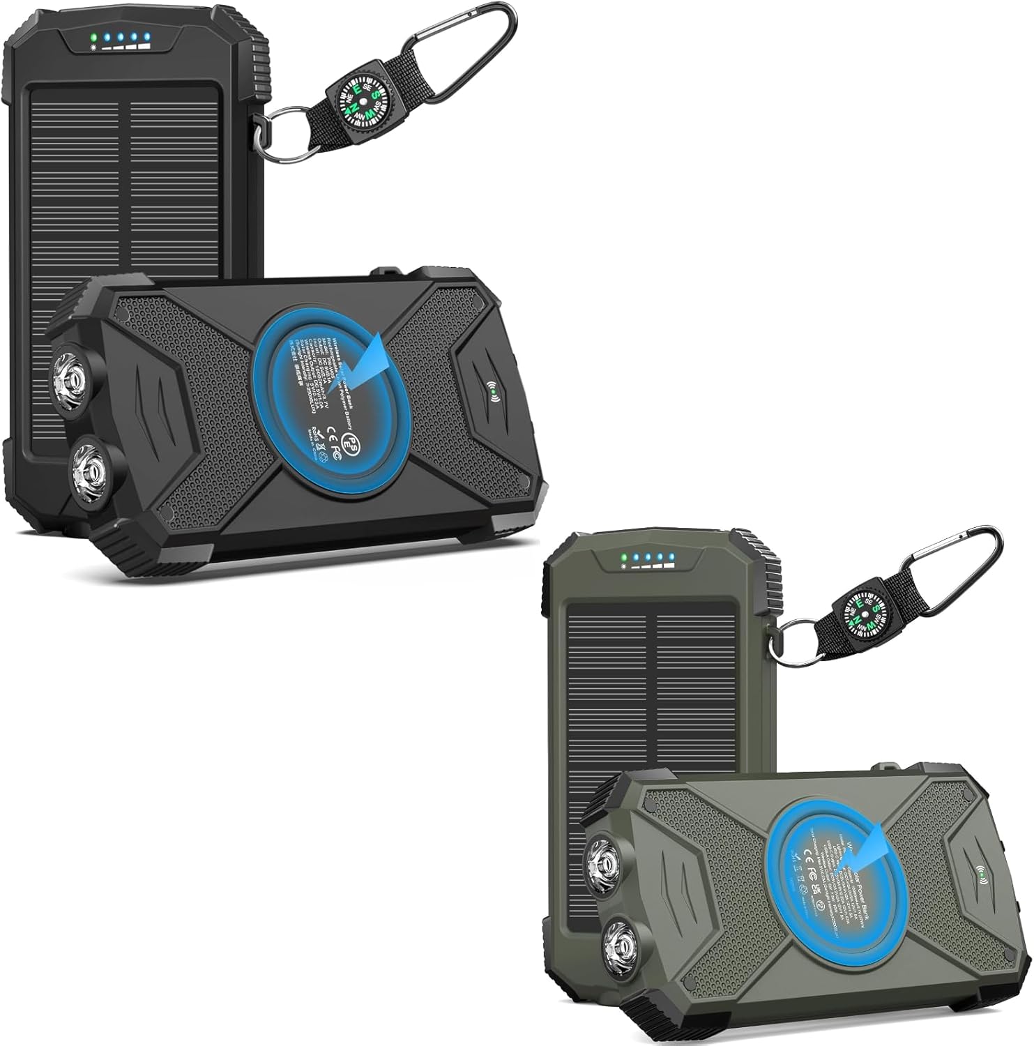 BLAVOR 2 Pack Solar Charger Power Bank 10,000mAh, Portable Wireless Charger, 20W Fast Charging External Battery Pack with USB C for Cell Phones