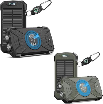 BLAVOR 2 Pack Solar Charger Power Bank 10,000mAh, Portable Wireless Charger, 20W Fast Charging External Battery Pack with USB C for Cell Phones