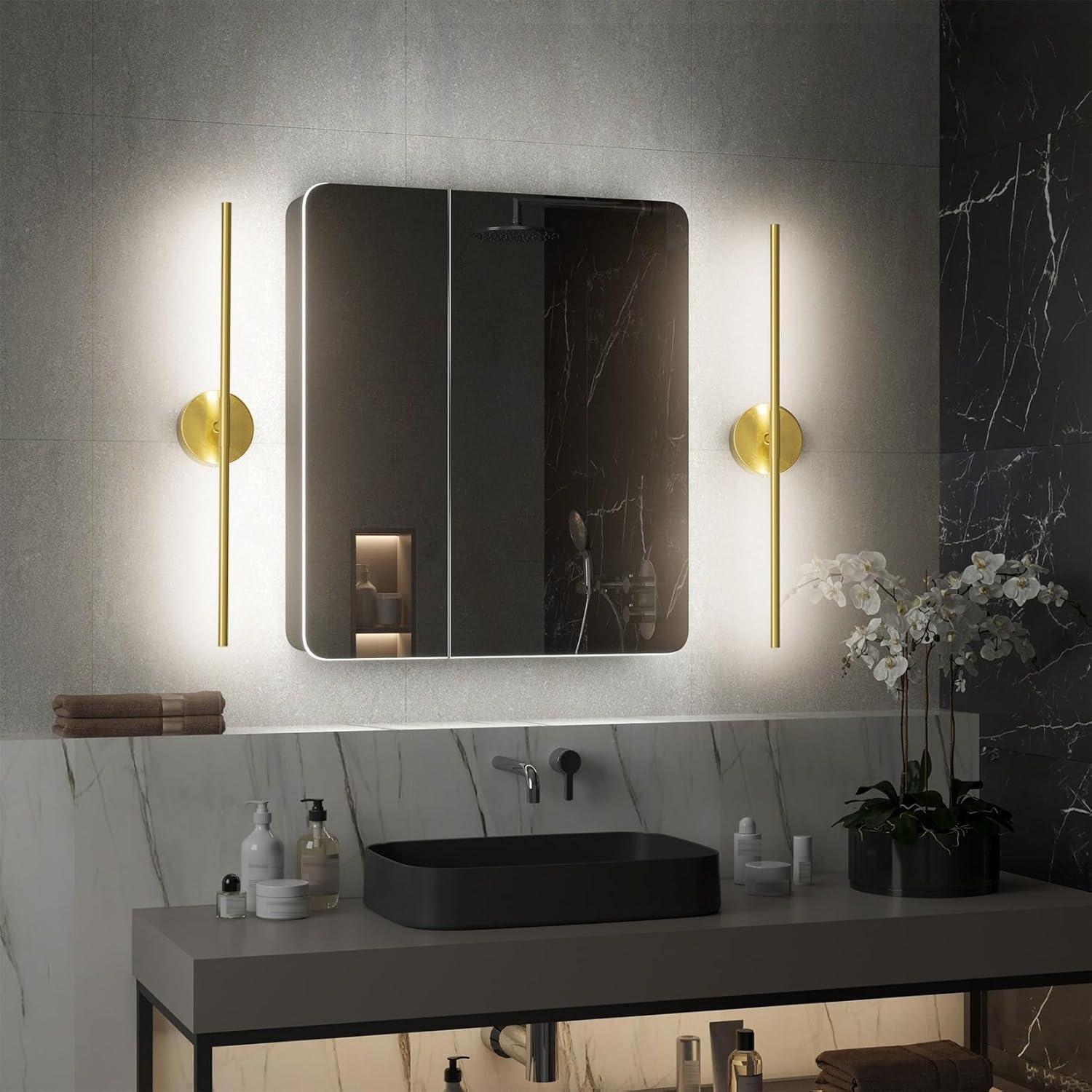 Gold Vanity Light 28Inch 5000K,18W Hardwired Bathroom Vanity Light Bathroom Light Fixture Over Mirror 360° Rotate