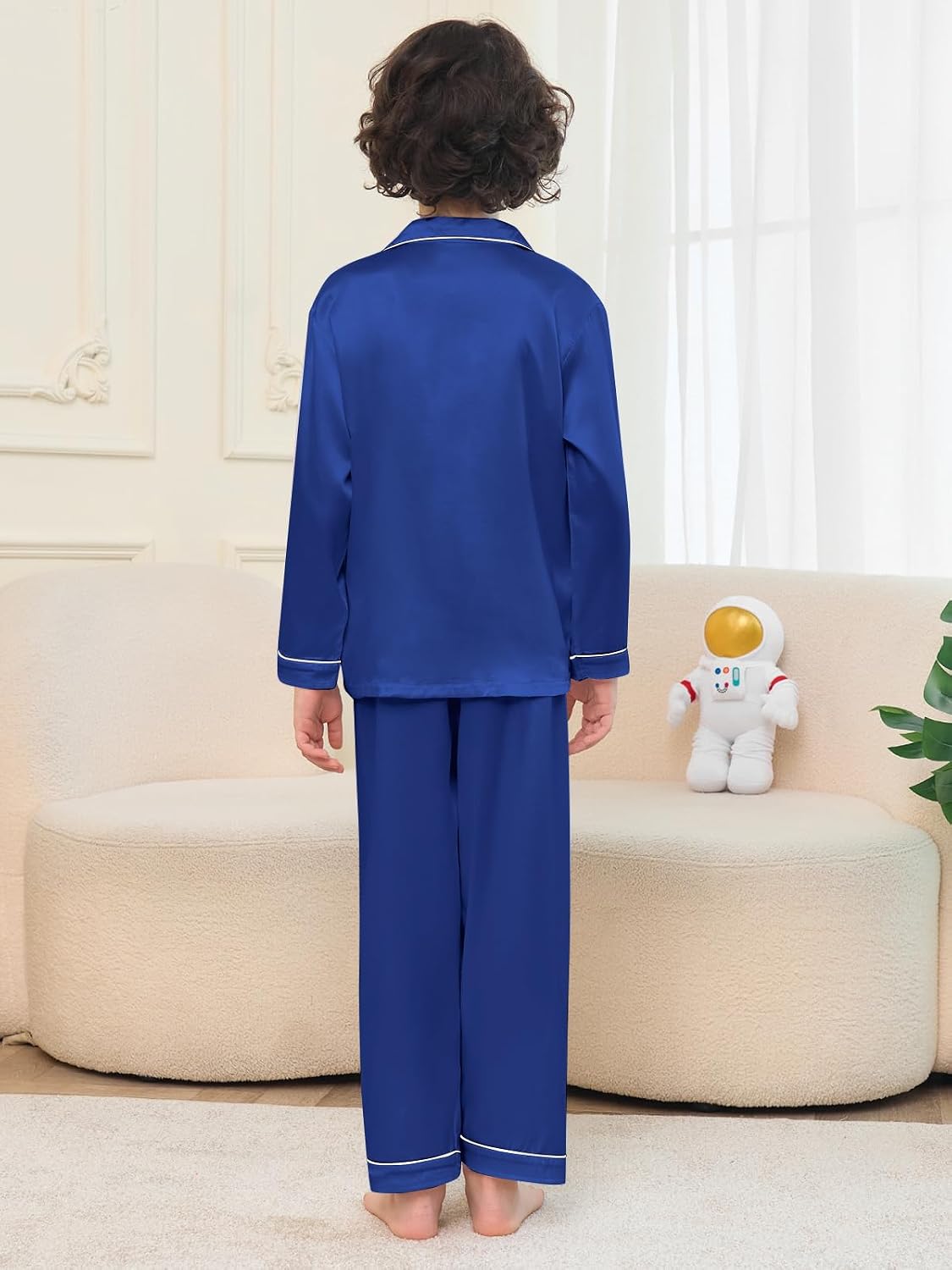 Umeyda Boys Silk Pajamas Sets Long Sleeve Sleepwear 2 Piece Pjs Set