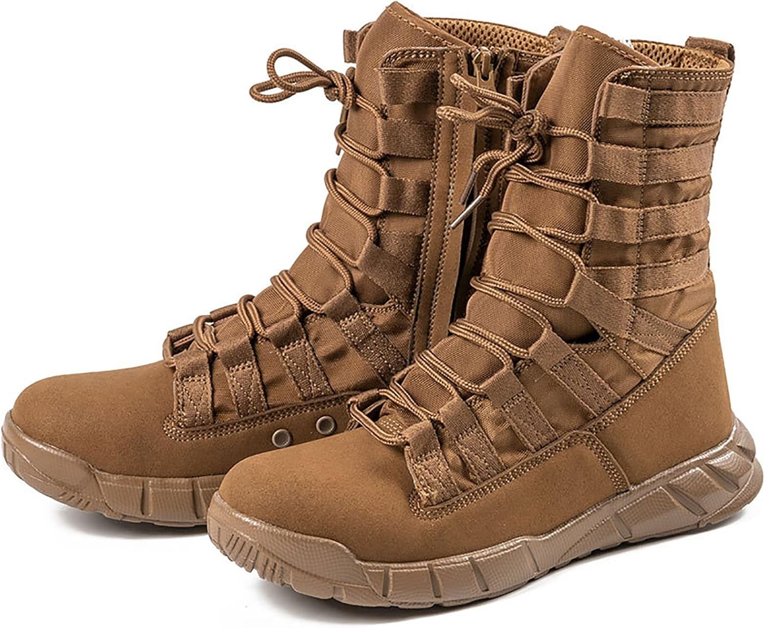 CLSQLXYJZC Tactical Desert Boots Army for Men, Spring Summer High-top Comfort Durable Training Shoes, Outdoor with Zipper Non-slip Breathable Military Boots