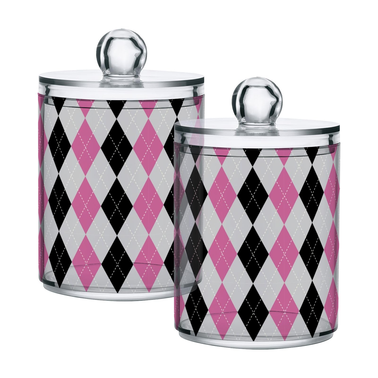 Diamonds Pattern Restroom Bathroom Organizers with Lid Qtip Holder Dispenser Apothecary Jars Cotton Balls Pads Swabs Holder Jar