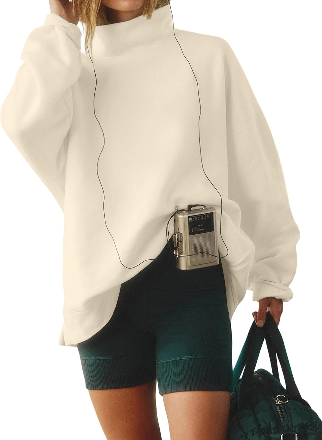 Womens Mock Neck Sweatshirts Oversized Fleece Turtleneck Long Sleeve Loose Fit Drop Shoulder Pullover Tops